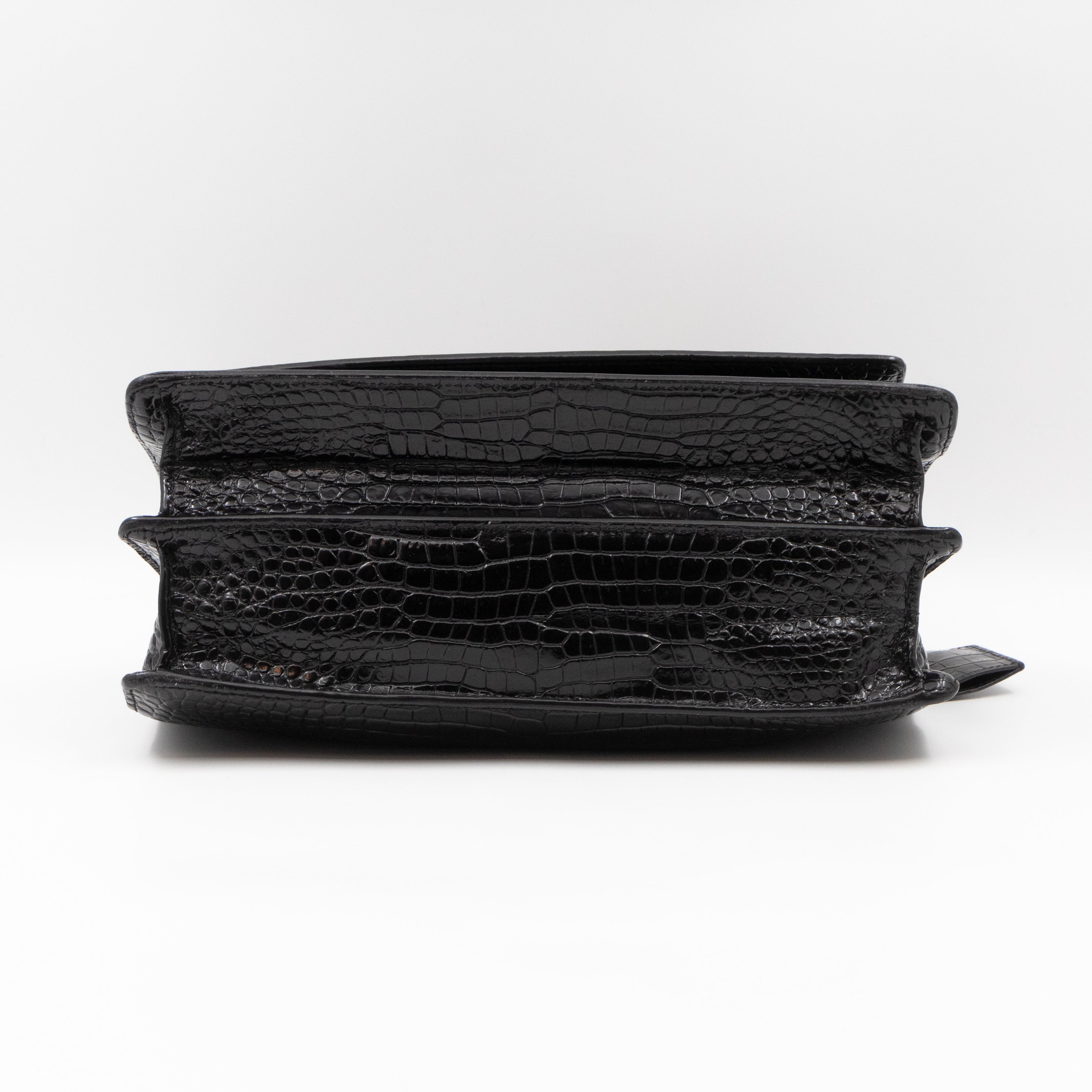 Sunset Large Black Croc Embossed Patent Leather