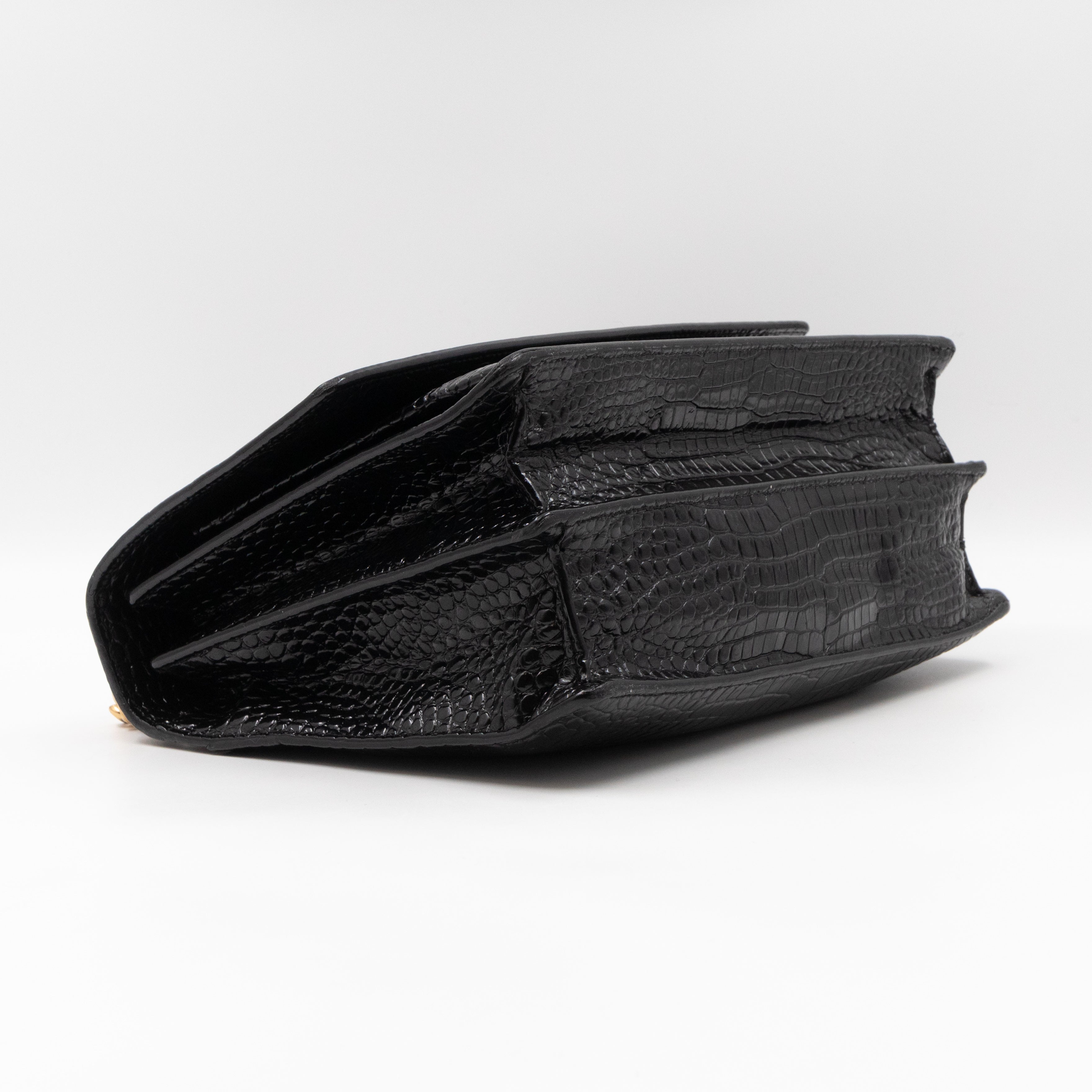 Sunset Large Black Croc Embossed Patent Leather