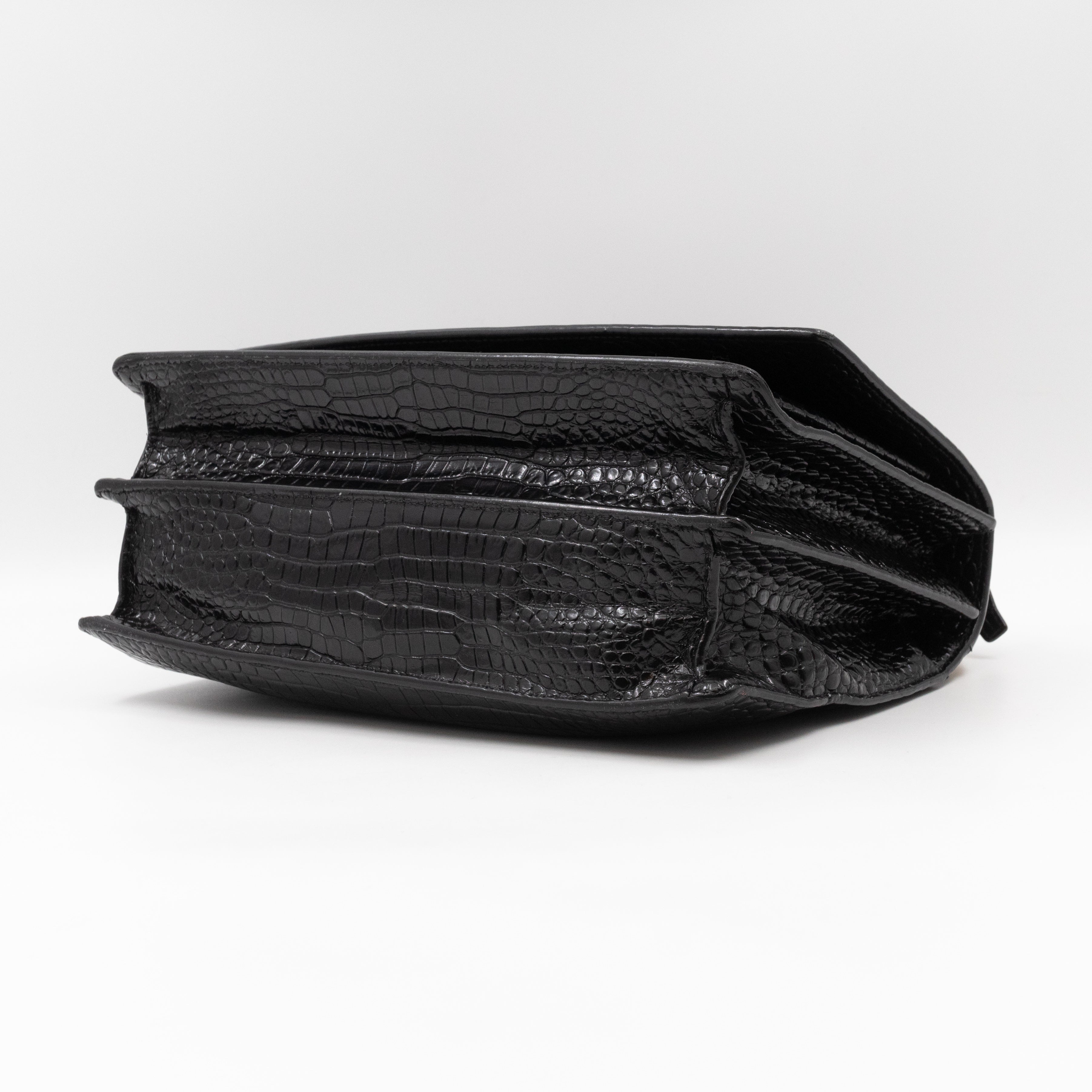 Sunset Large Black Croc Embossed Patent Leather