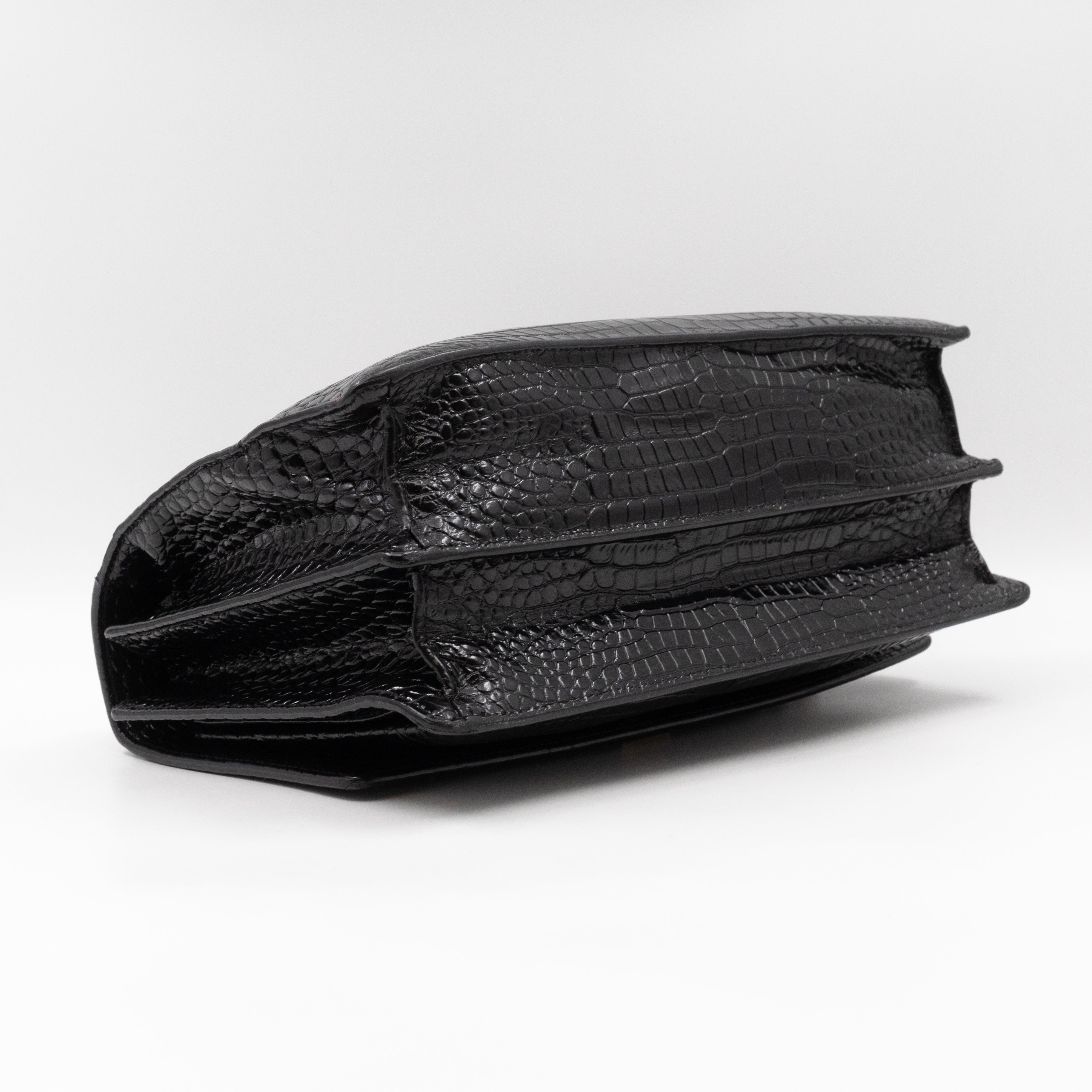 Sunset Large Black Croc Embossed Patent Leather