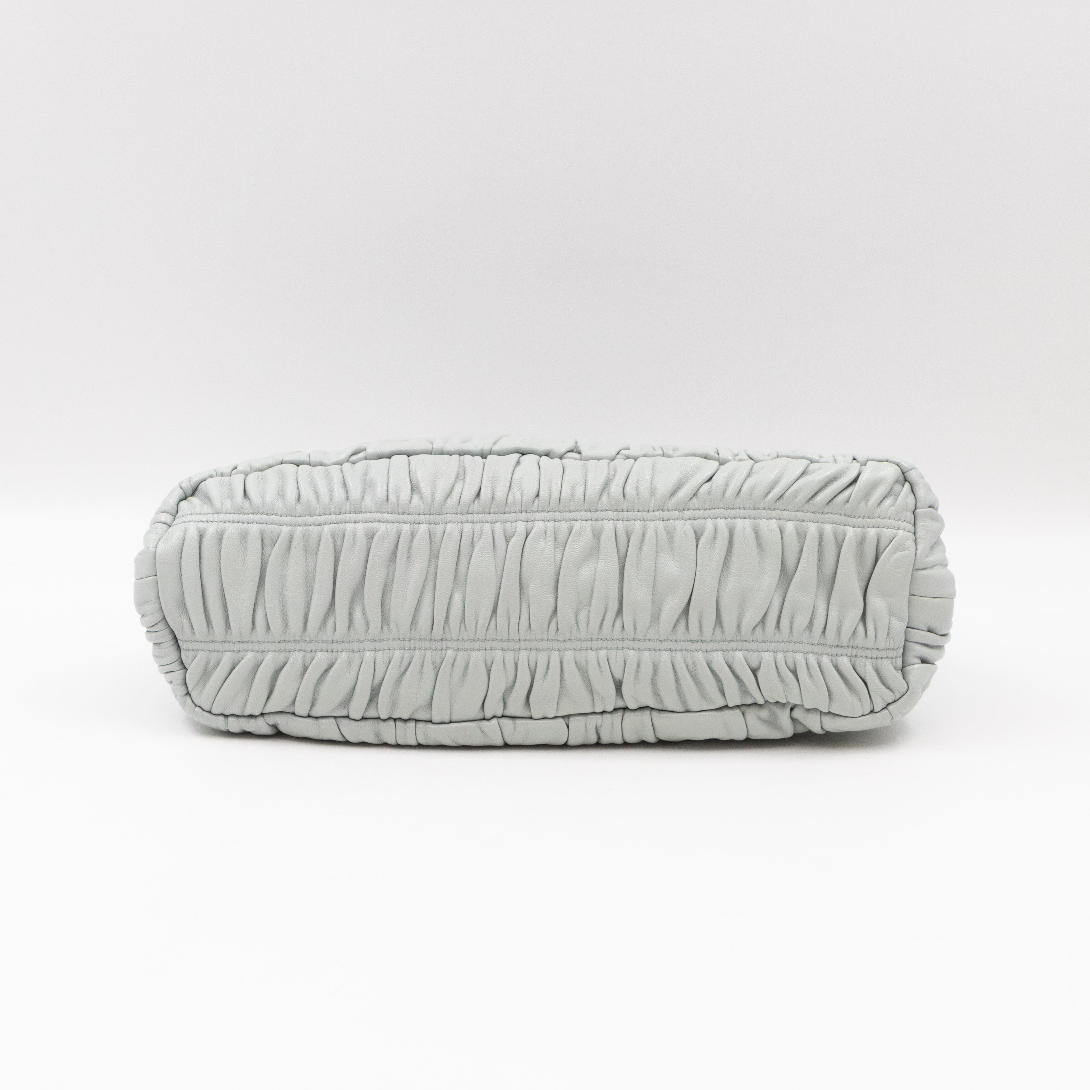 Frame Clutch Gaufre Leather Light Blue