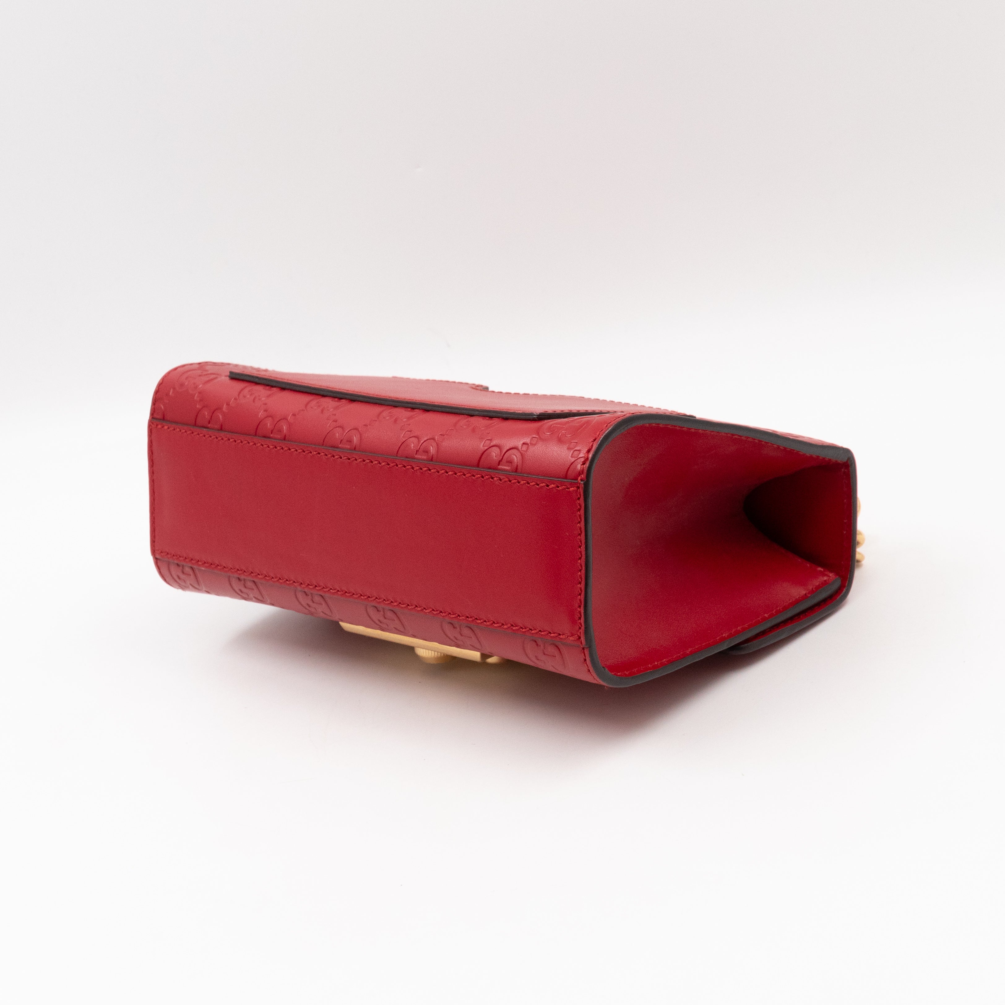 Padlock Flap Bag Small Hibiscus Red GG Guccissima