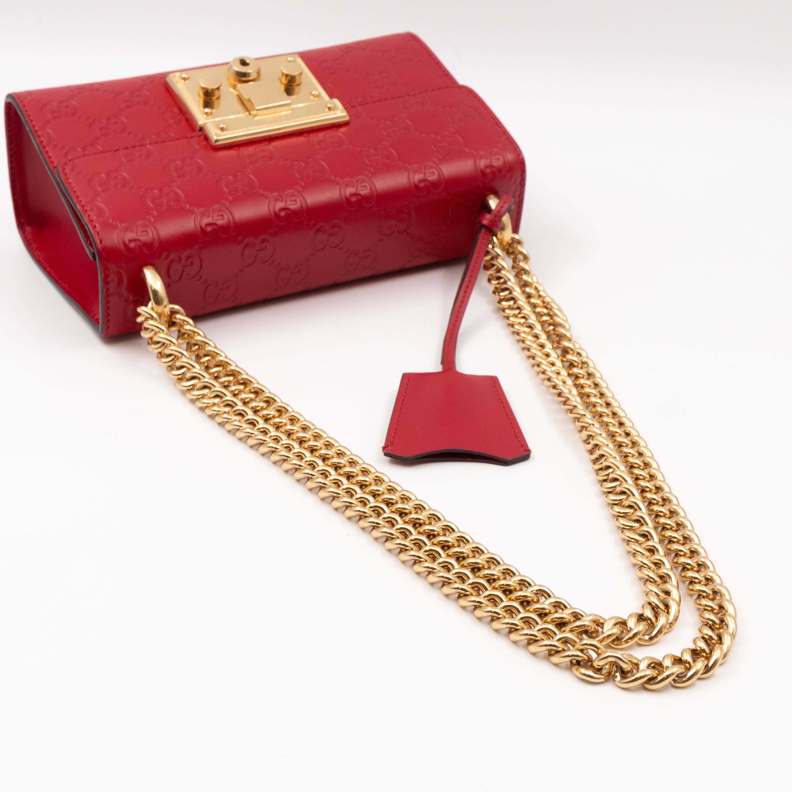 Padlock Flap Bag Small Hibiscus Red GG Guccissima