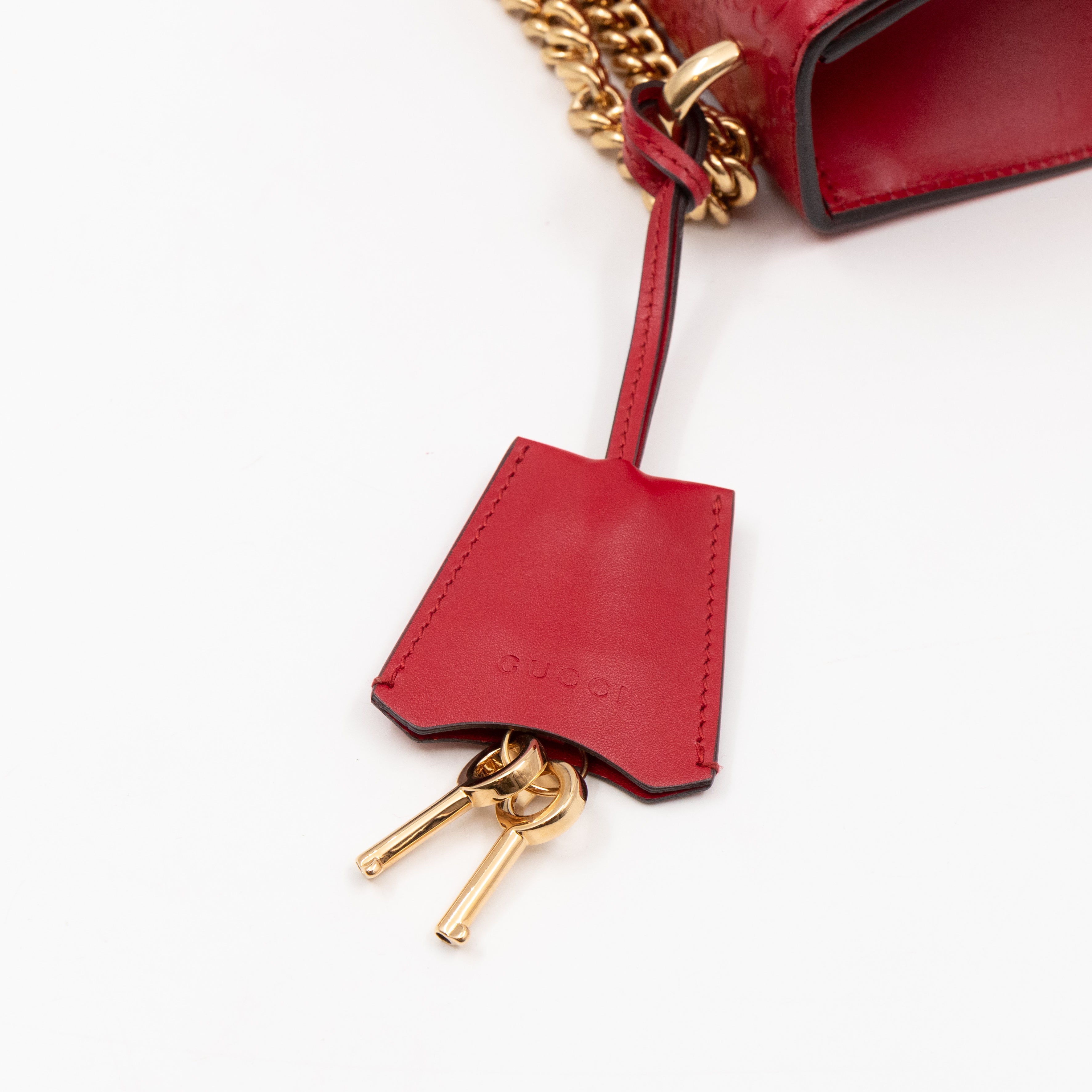 Padlock Flap Bag Small Hibiscus Red GG Guccissima