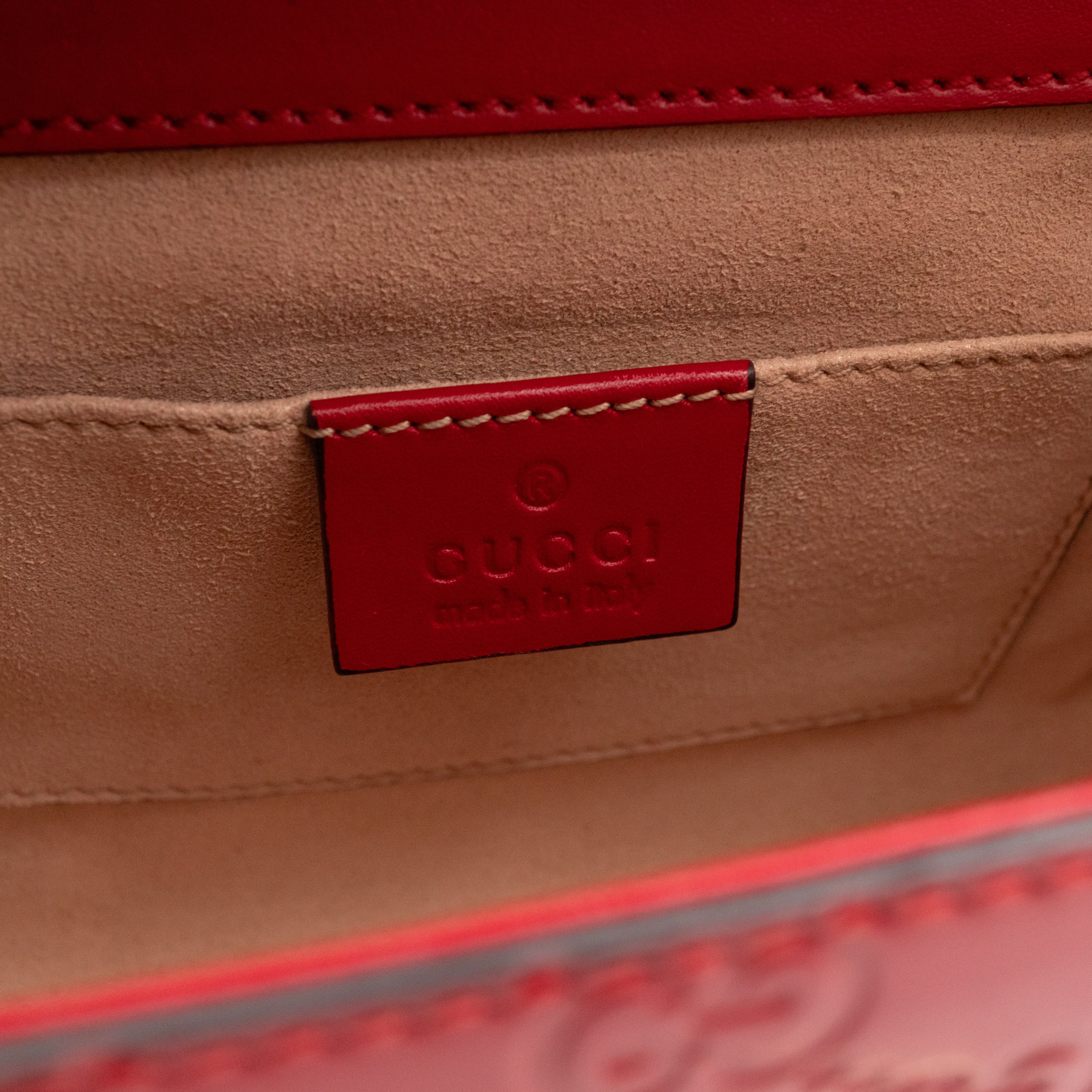 Padlock Flap Bag Small Hibiscus Red GG Guccissima