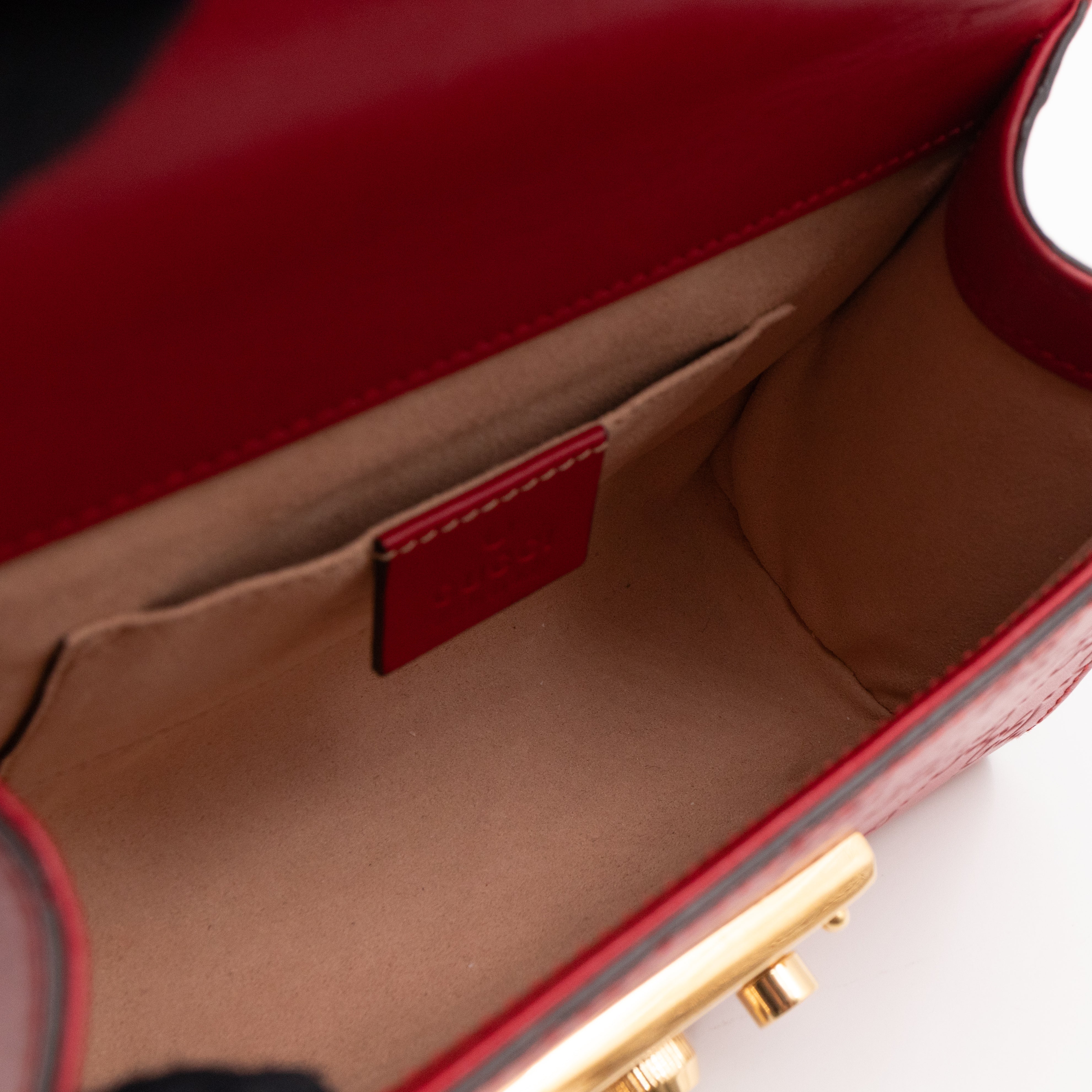 Padlock Flap Bag Small Hibiscus Red GG Guccissima