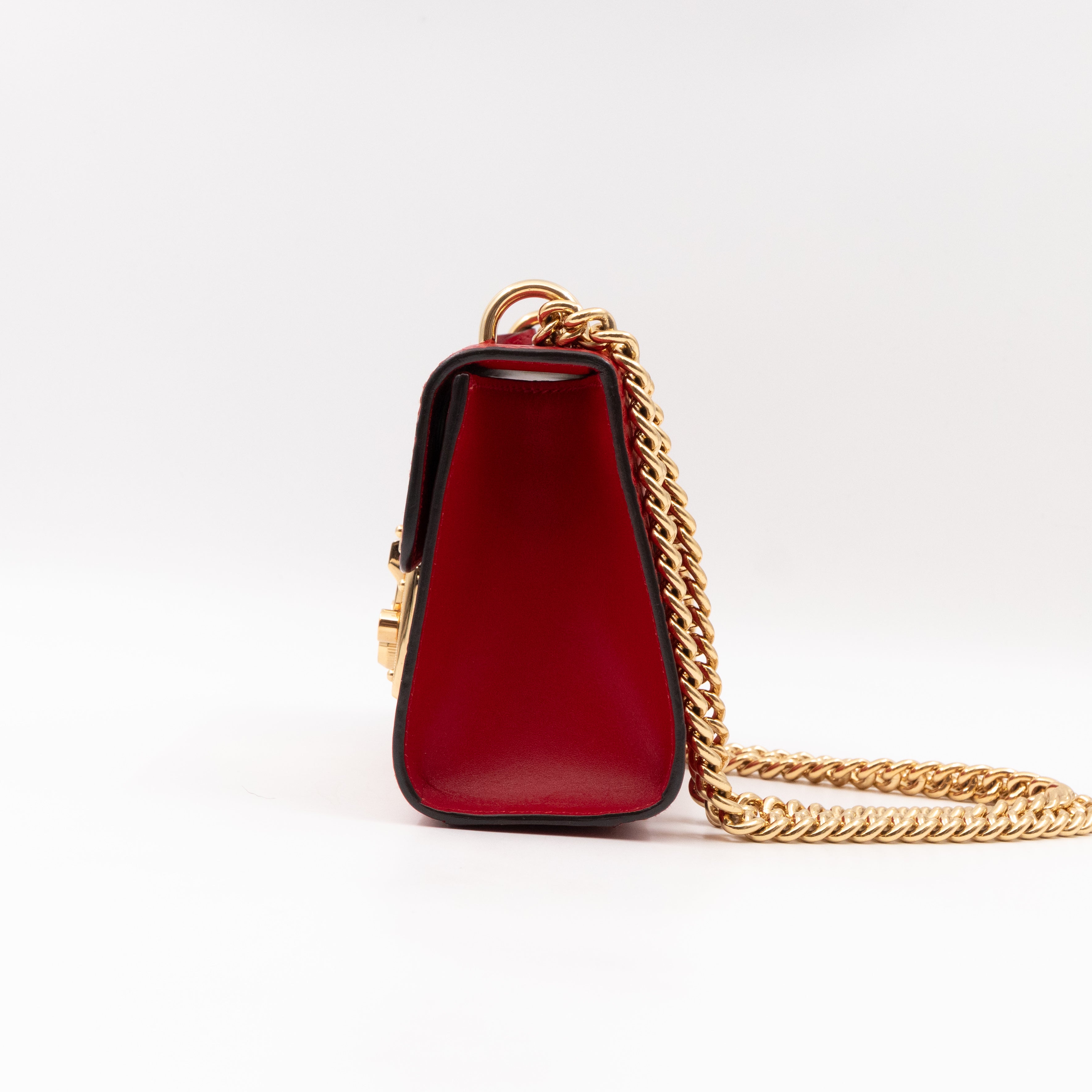 Padlock Flap Bag Small Hibiscus Red GG Guccissima