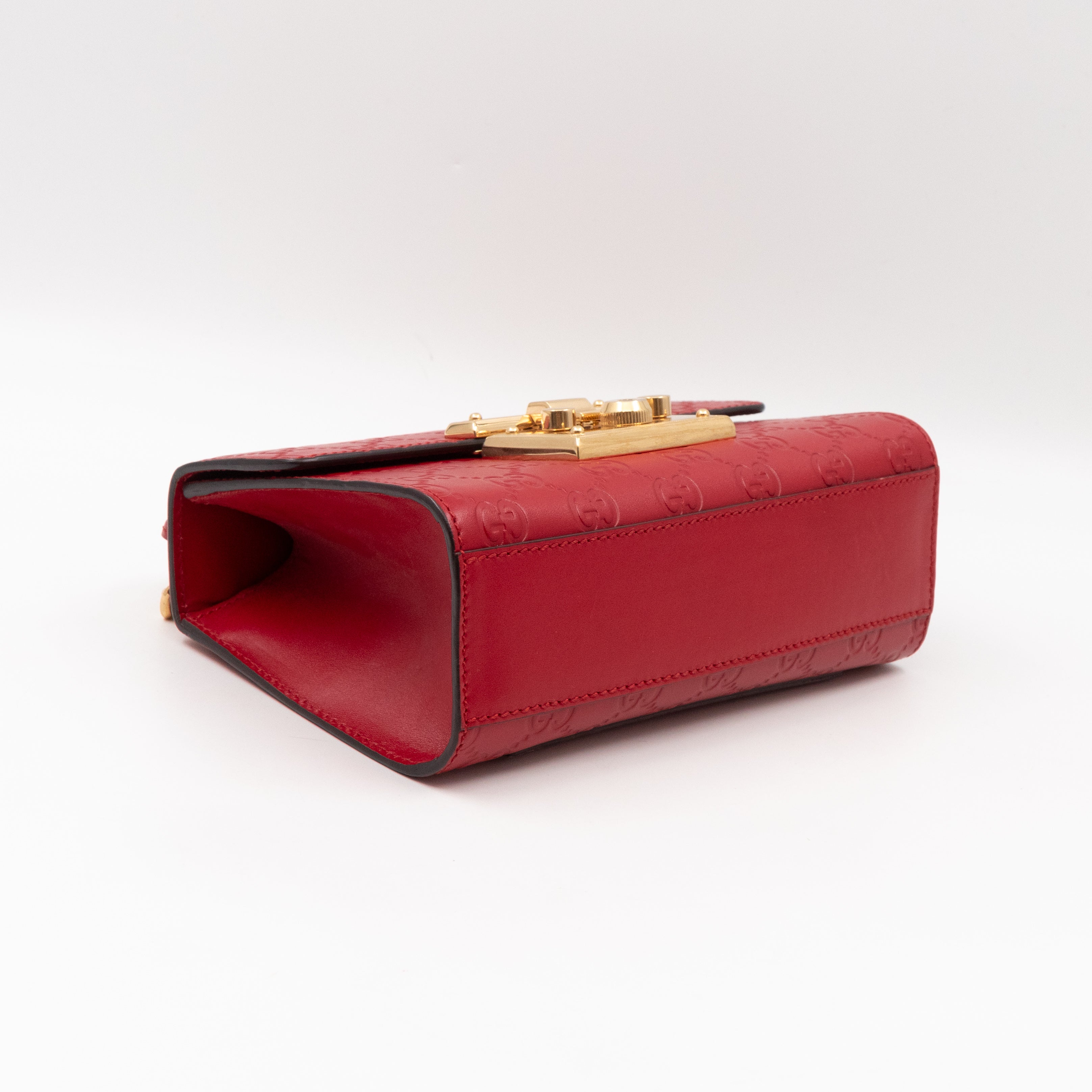 Padlock Flap Bag Small Hibiscus Red GG Guccissima