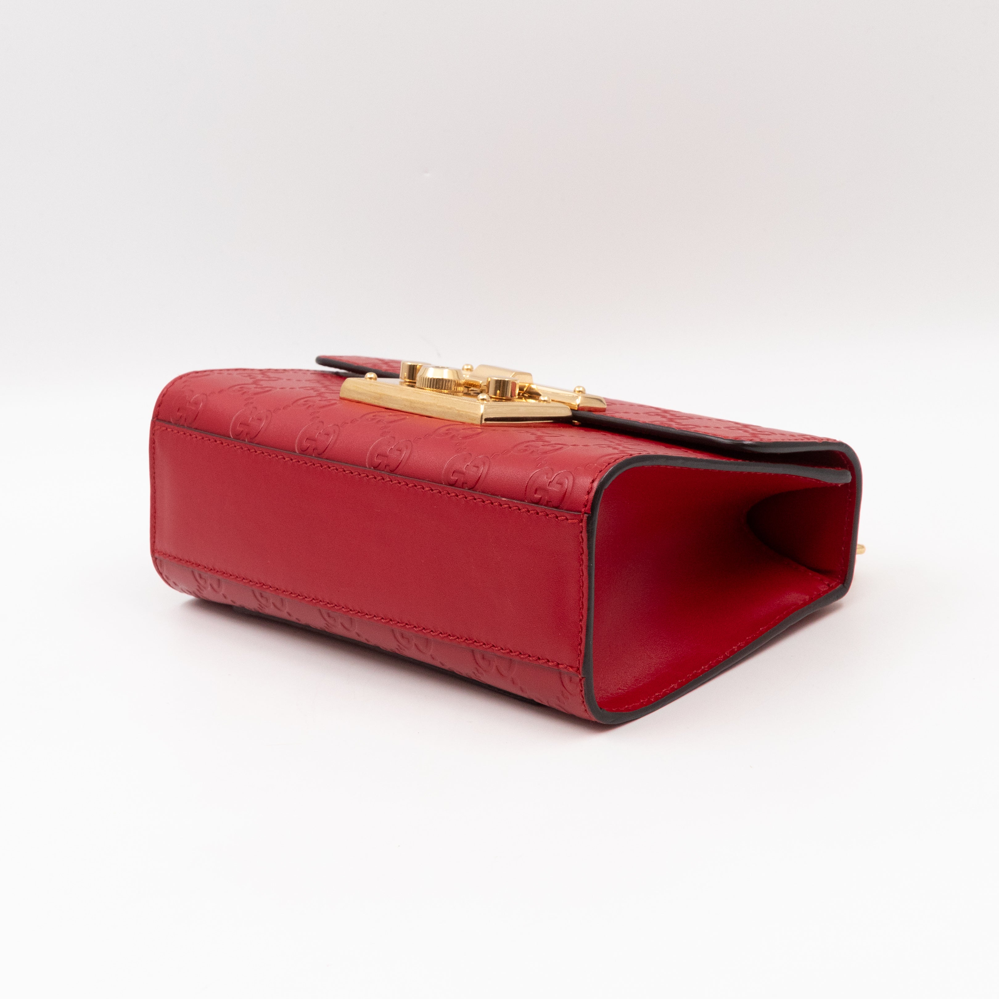 Padlock Flap Bag Small Hibiscus Red GG Guccissima