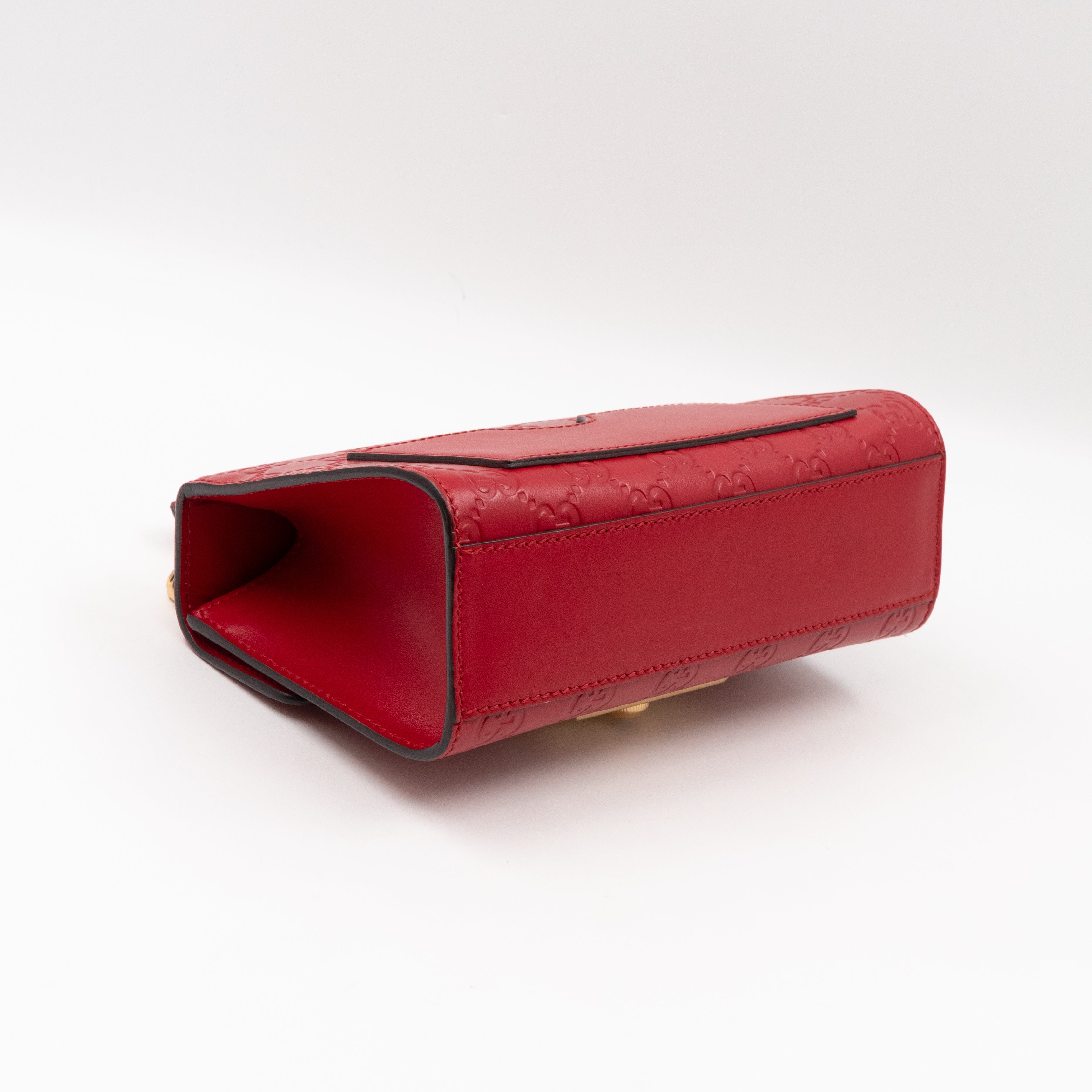 Padlock Flap Bag Small Hibiscus Red GG Guccissima