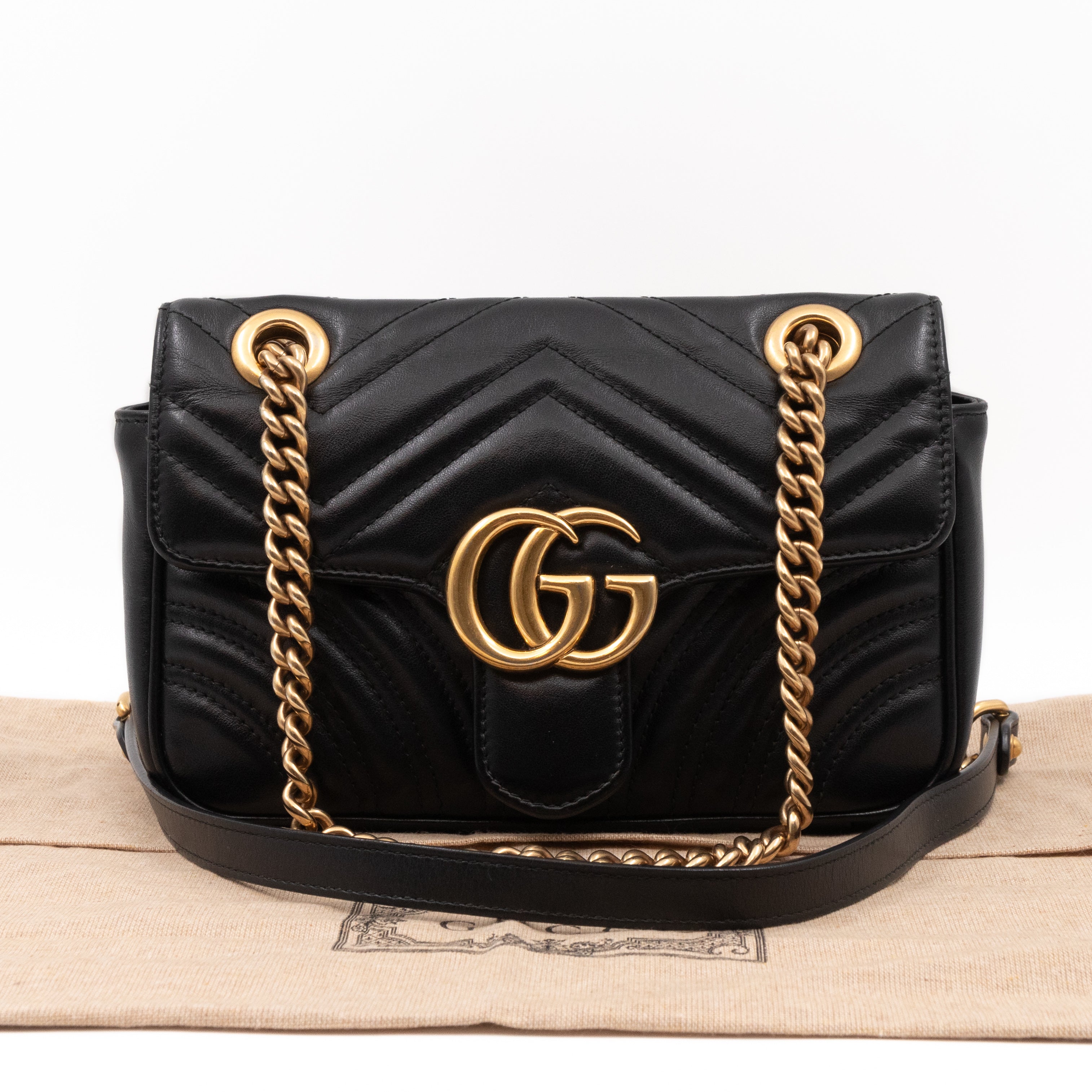 GG Marmont Flap Mini Black Matelassé Leather