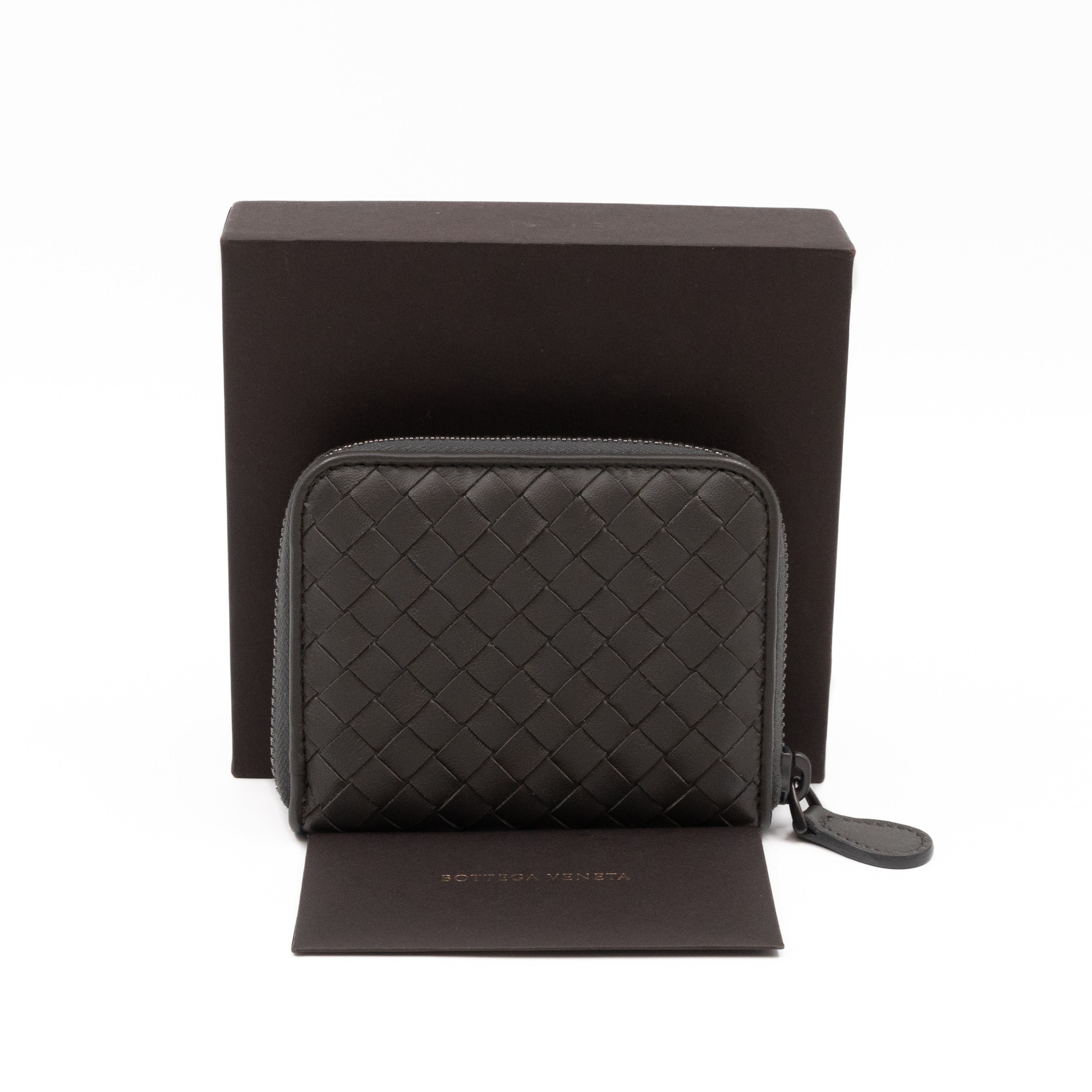 Zip Around Small Wallet Grey Intrecciato Leather