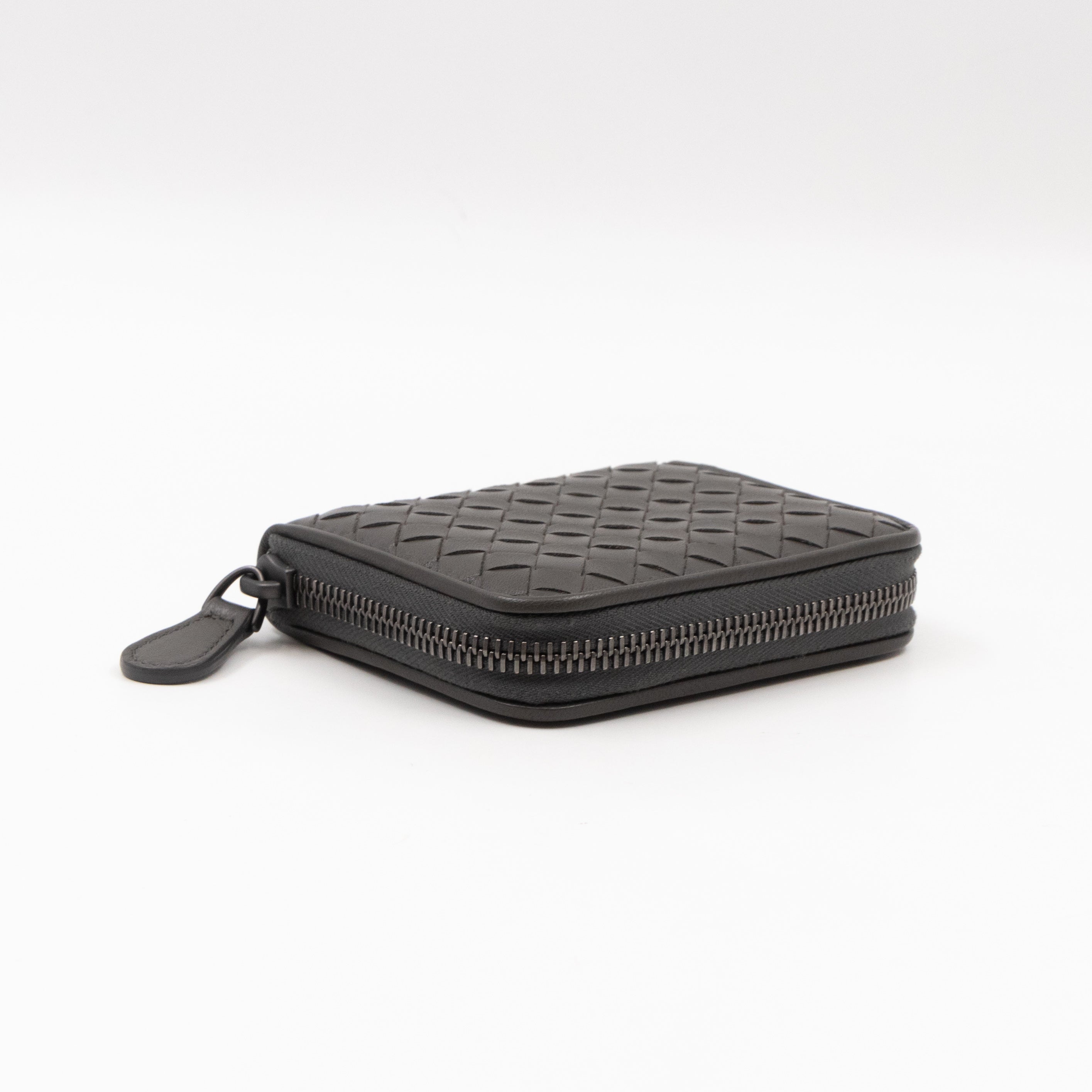 Zip Around Small Wallet Grey Intrecciato Leather