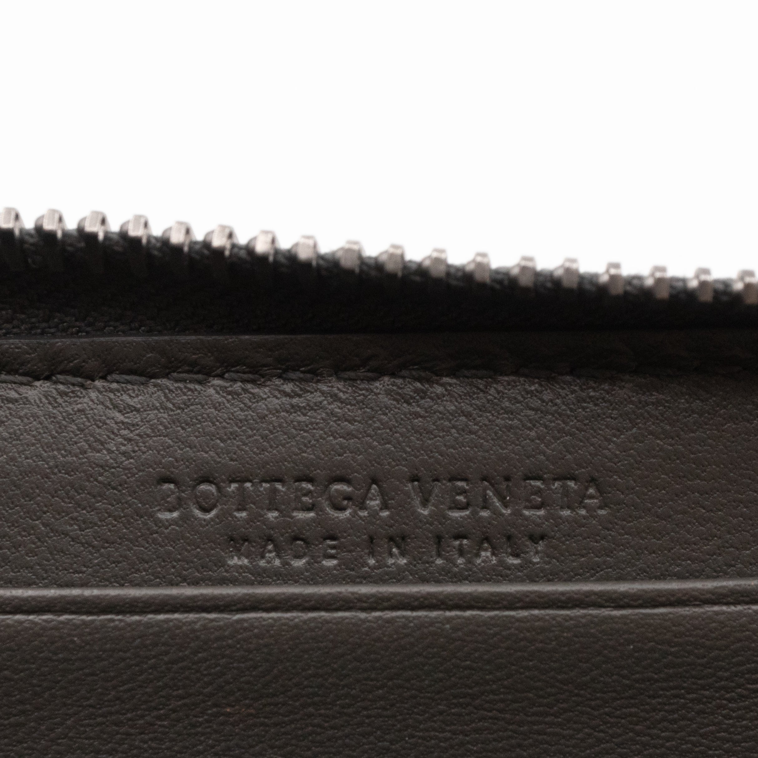 Zip Around Small Wallet Grey Intrecciato Leather