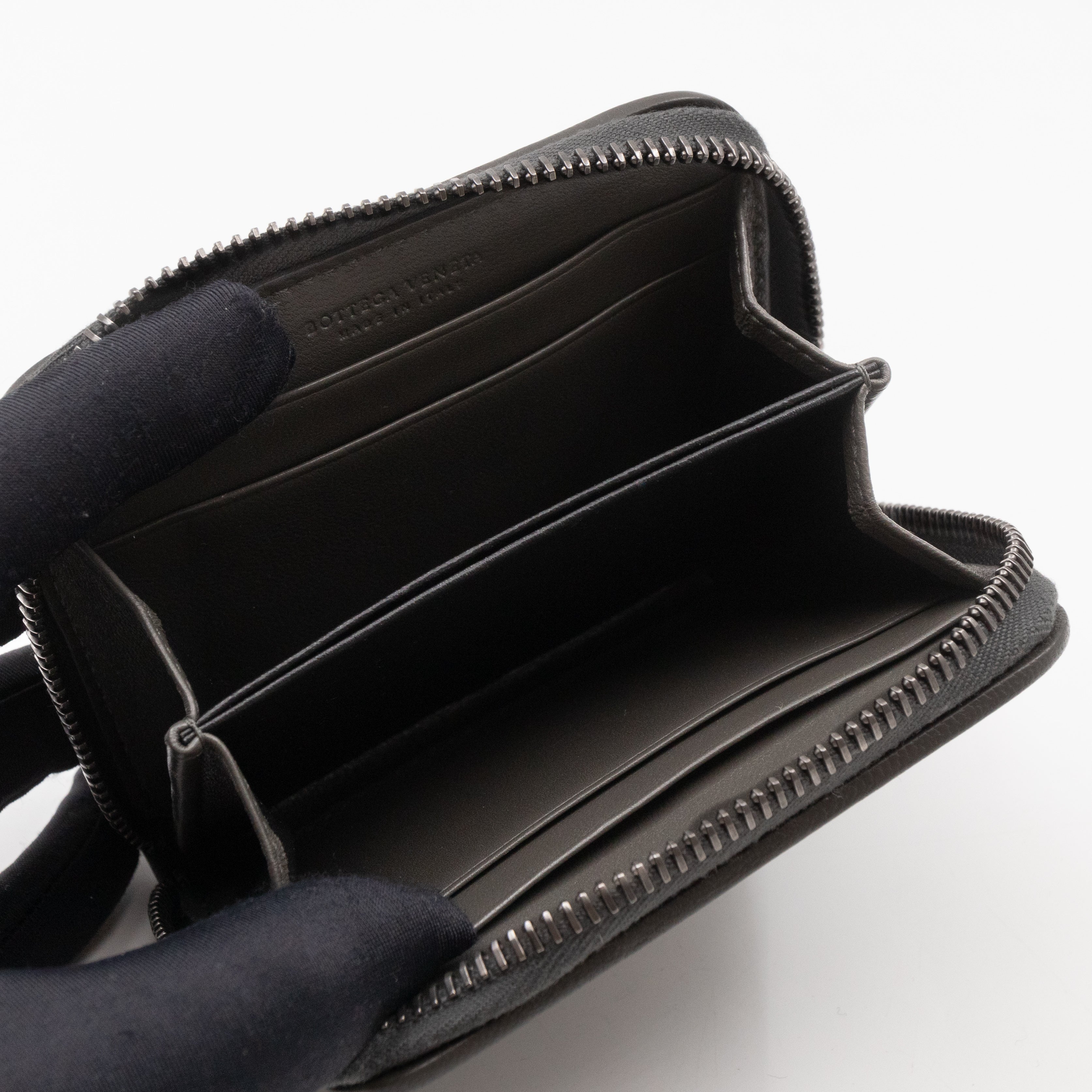 Zip Around Small Wallet Grey Intrecciato Leather