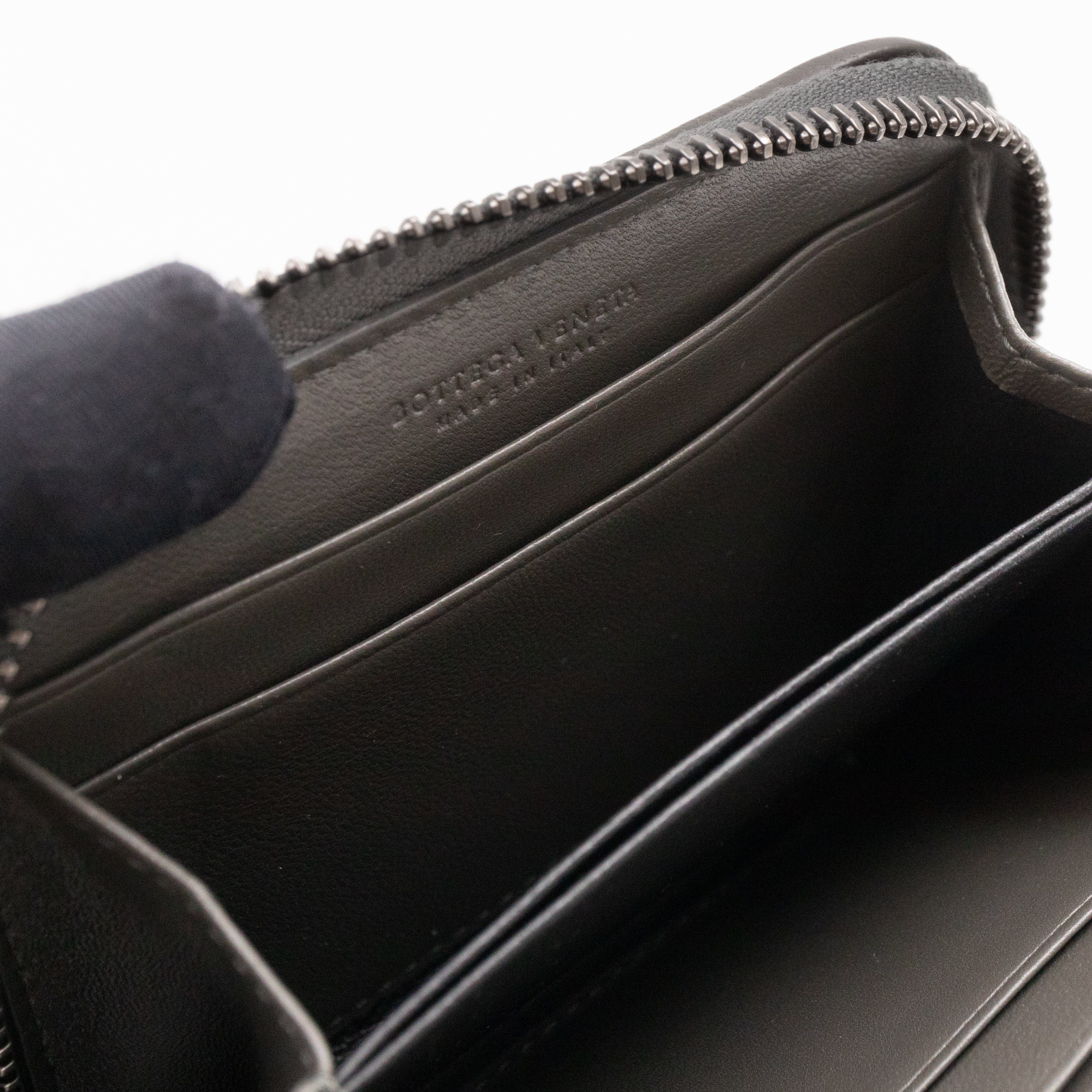 Zip Around Small Wallet Grey Intrecciato Leather