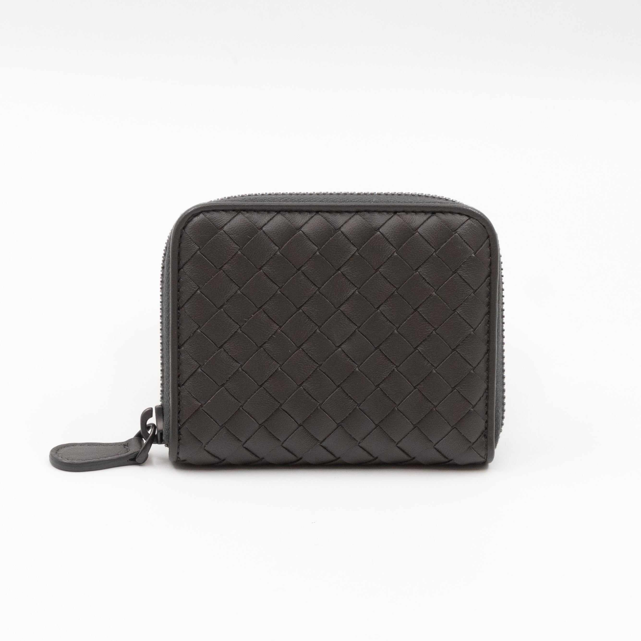 Zip Around Small Wallet Grey Intrecciato Leather