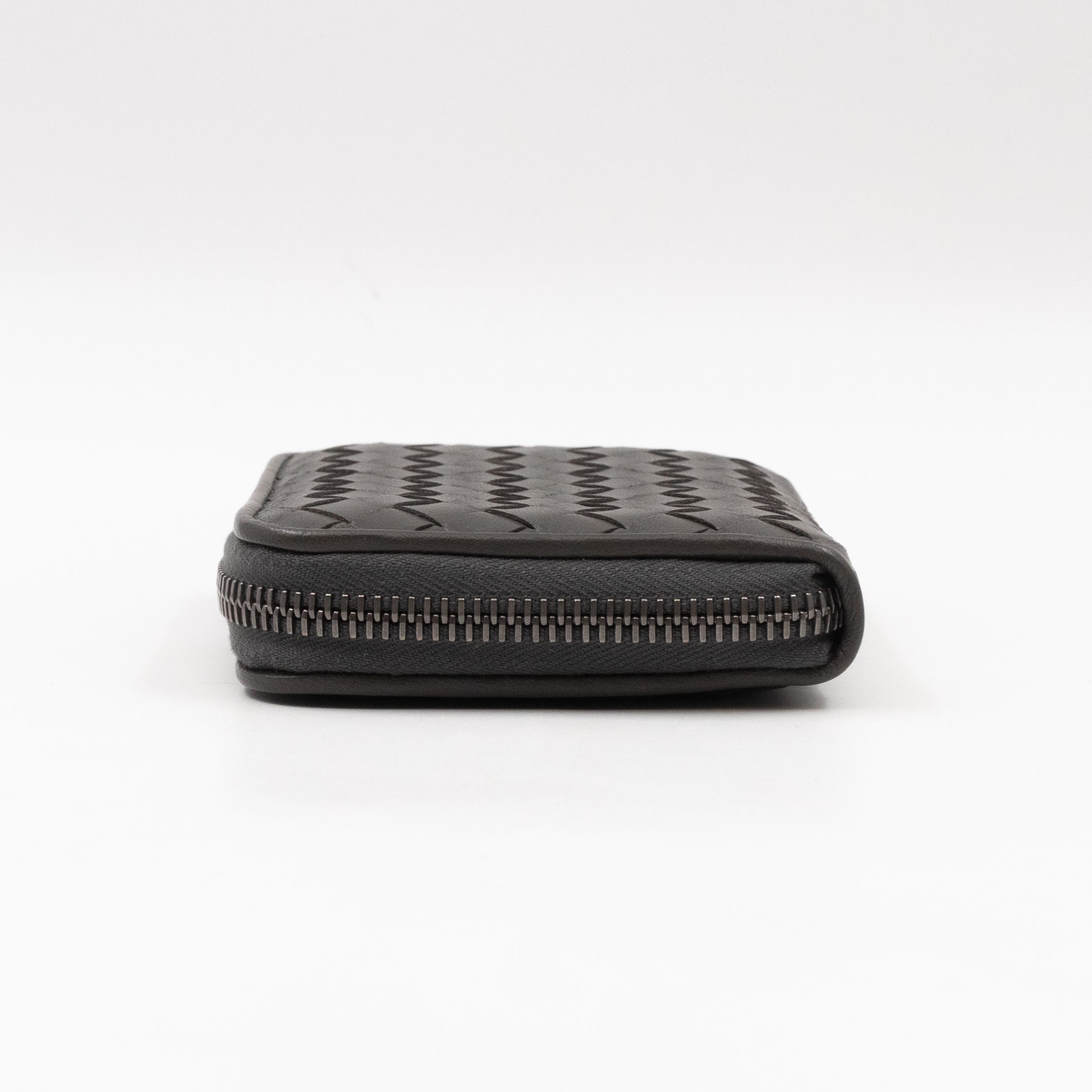Zip Around Small Wallet Grey Intrecciato Leather