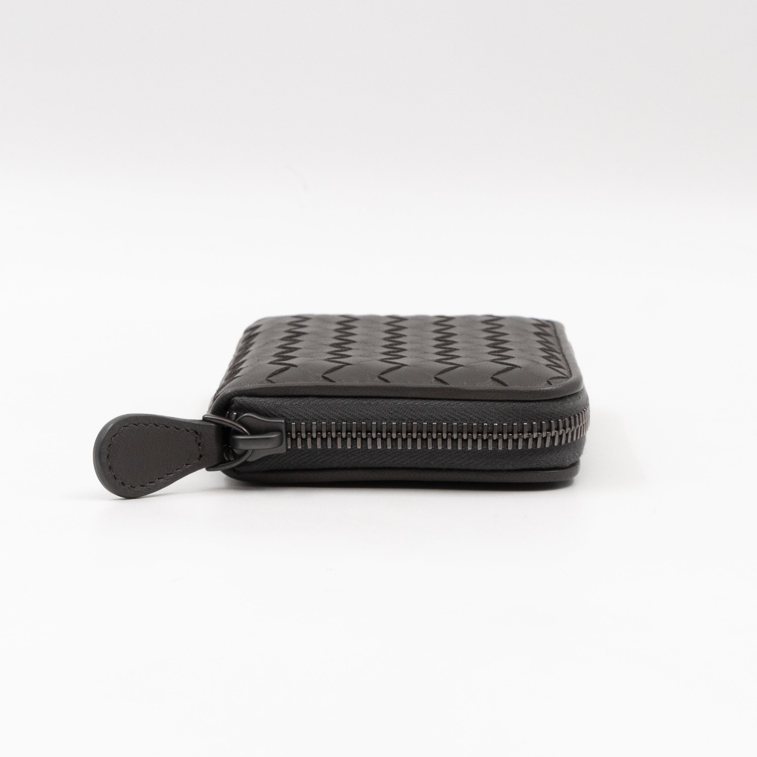 Zip Around Small Wallet Grey Intrecciato Leather