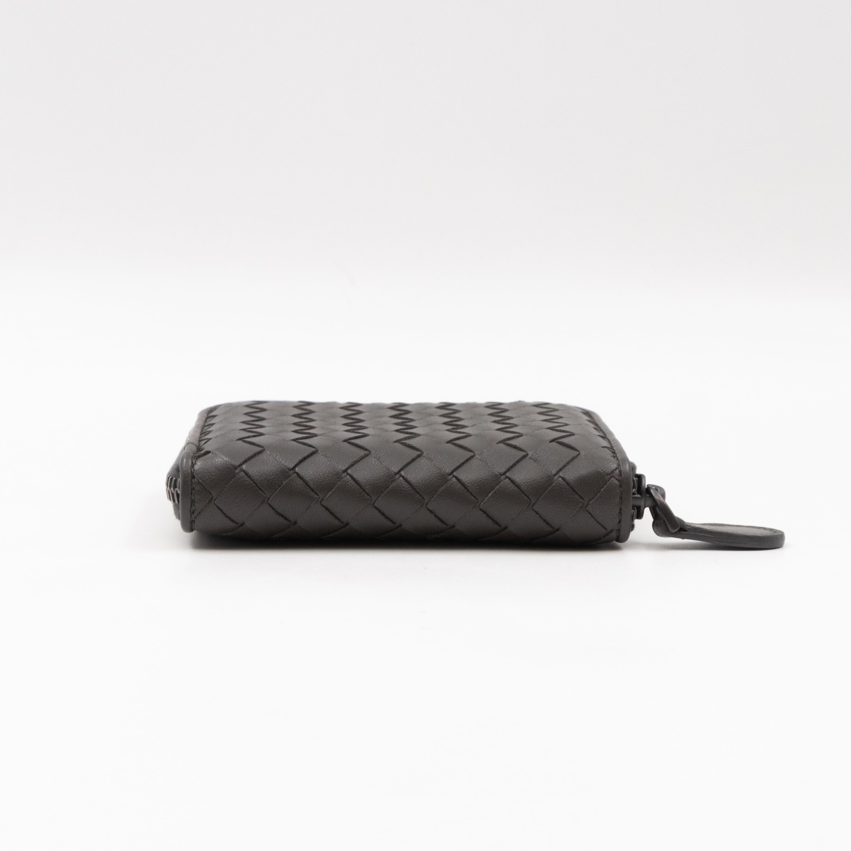 Zip Around Small Wallet Grey Intrecciato Leather