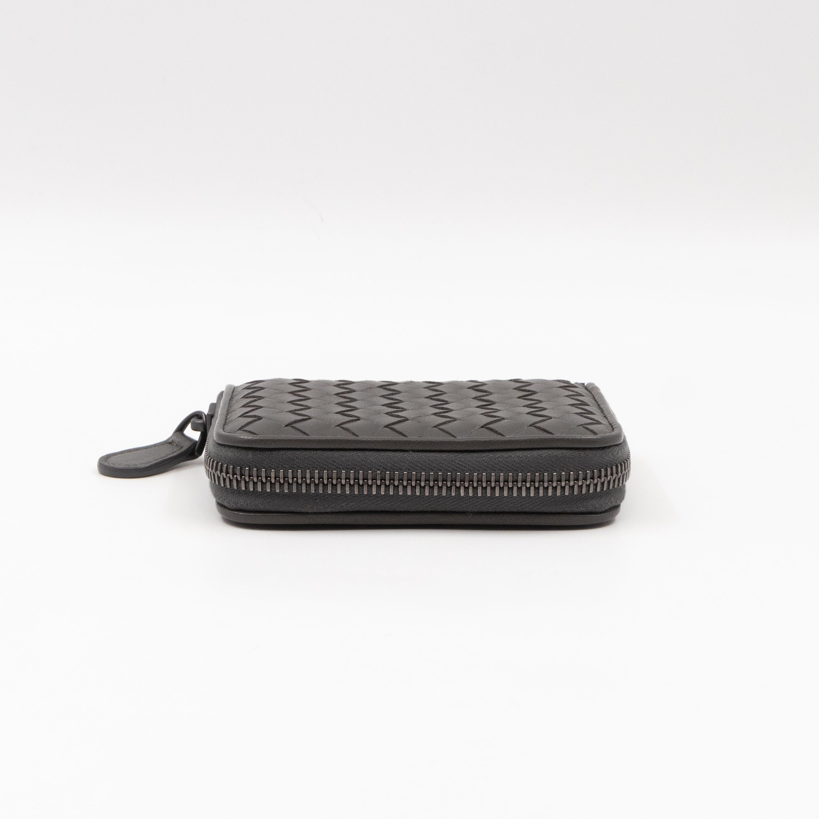 Zip Around Small Wallet Grey Intrecciato Leather