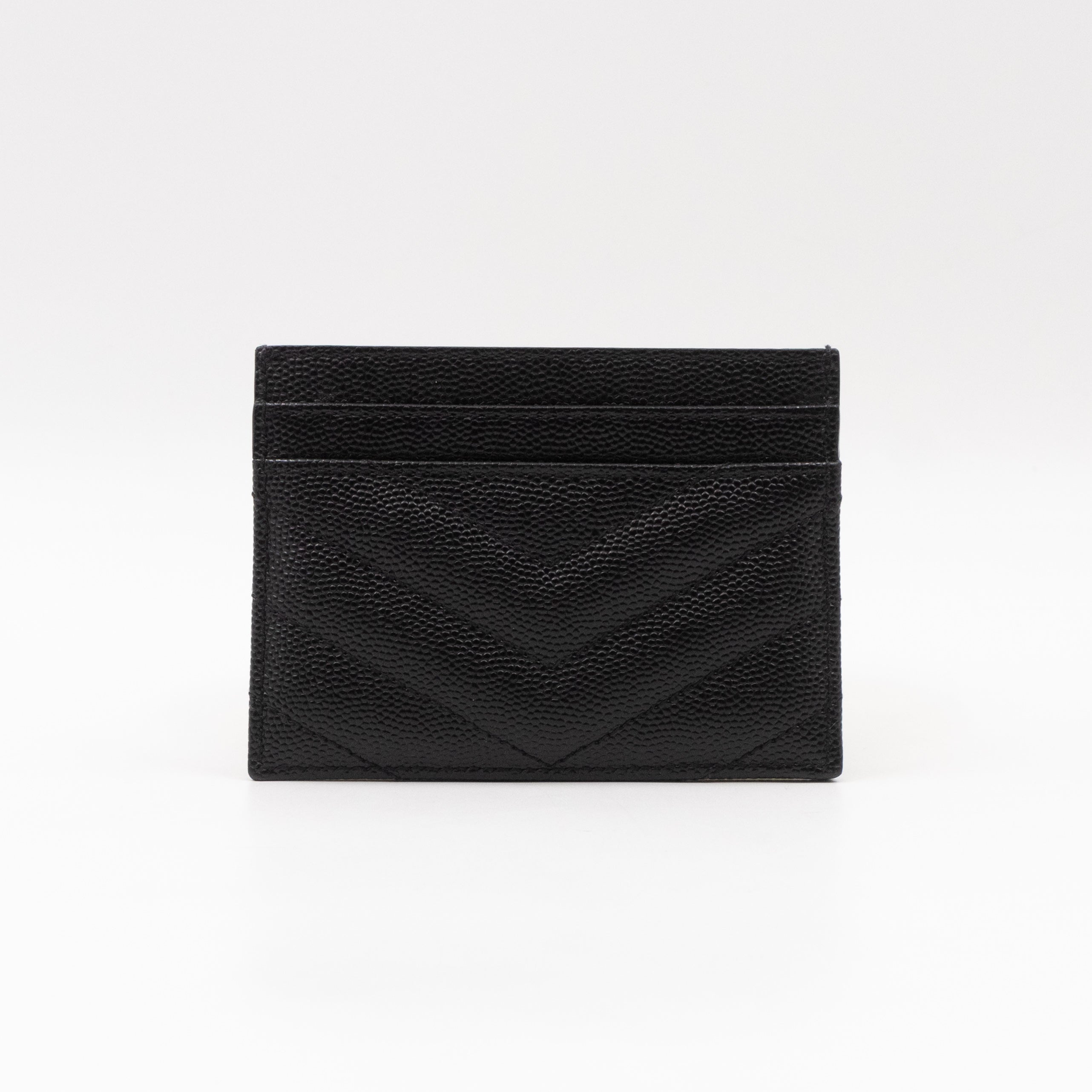 YSL Cassandre Card Holder Black Grained Leather