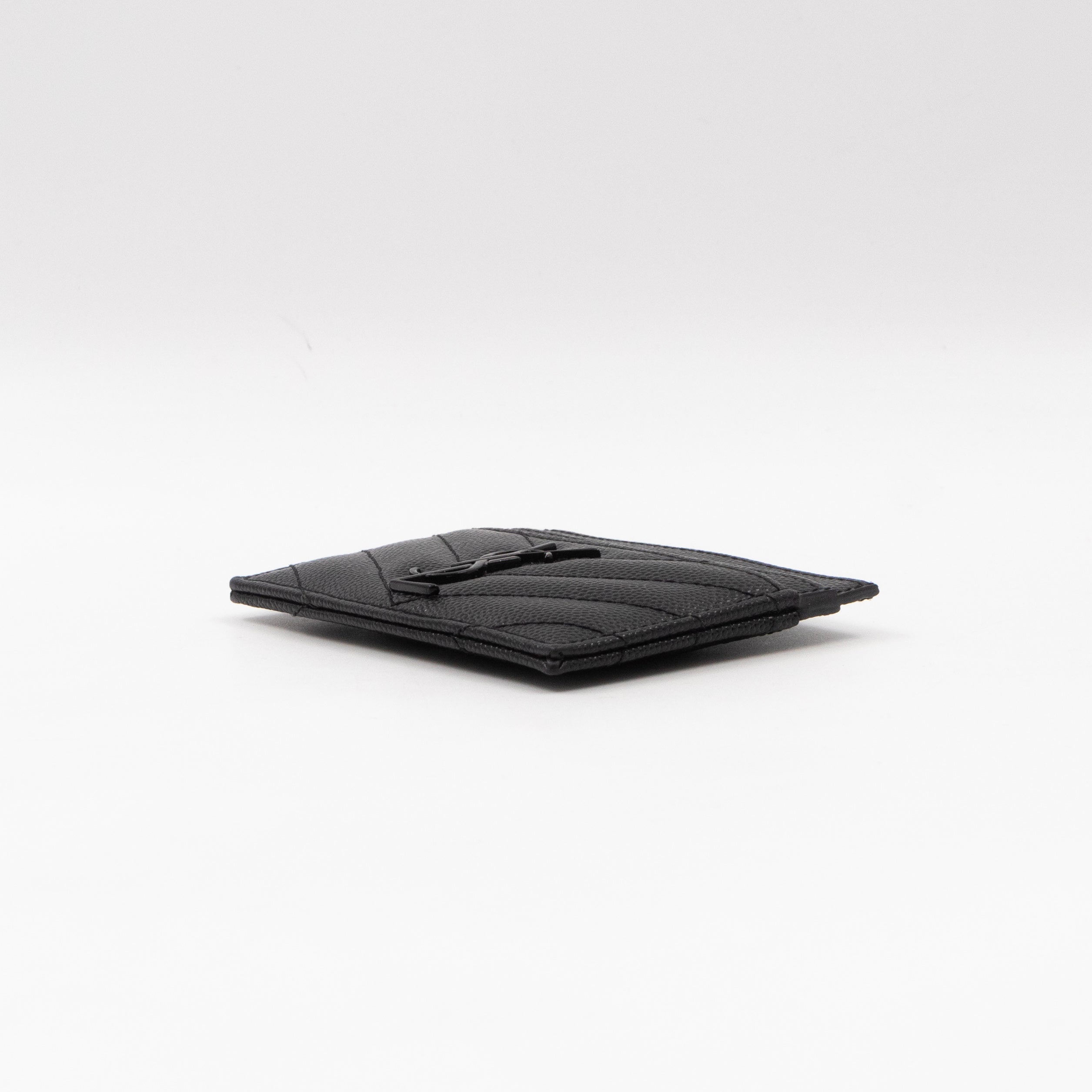 YSL Cassandre Card Holder Black Grained Leather