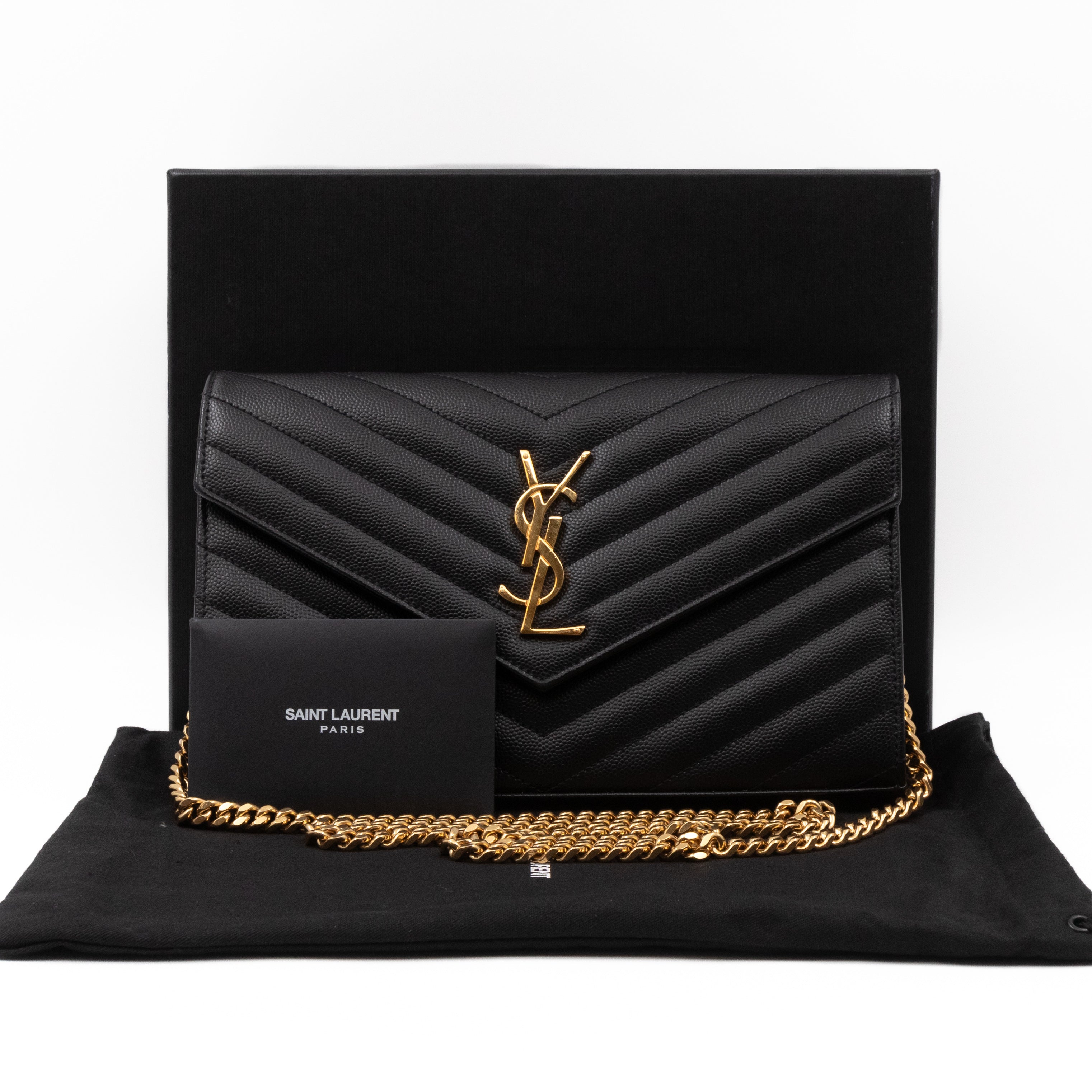 Cassandre Chain Wallet On Chain Black Grained Leather Gold