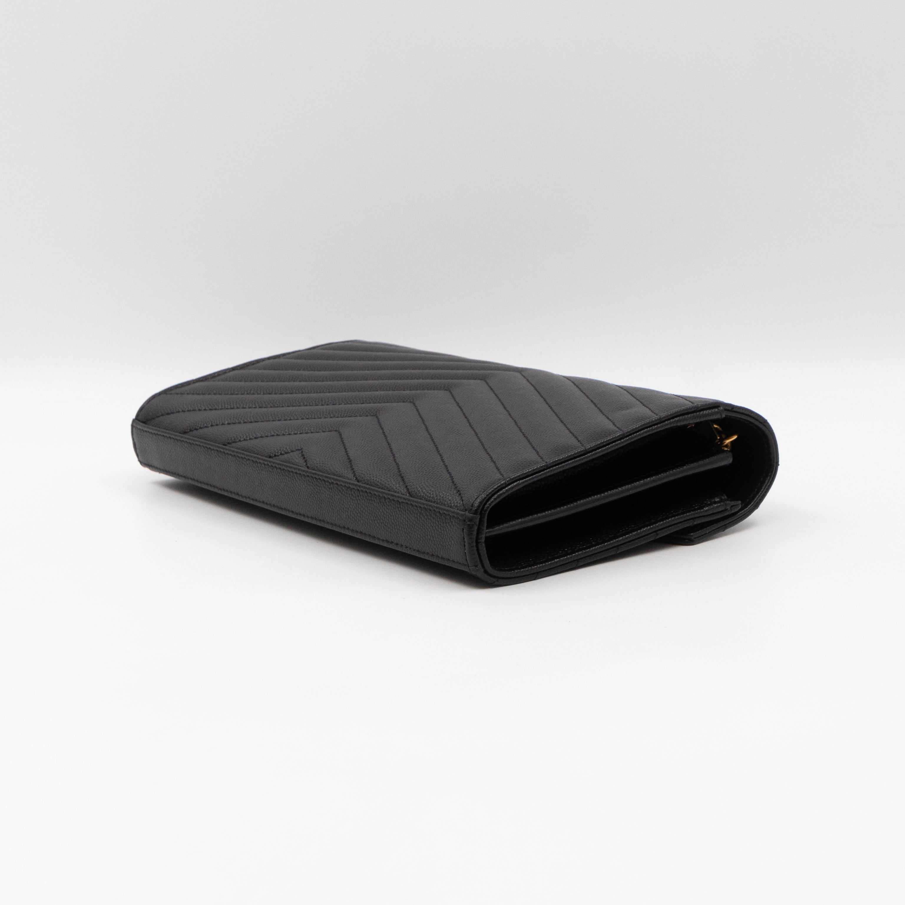 Cassandre Chain Wallet On Chain Black Grained Leather Gold