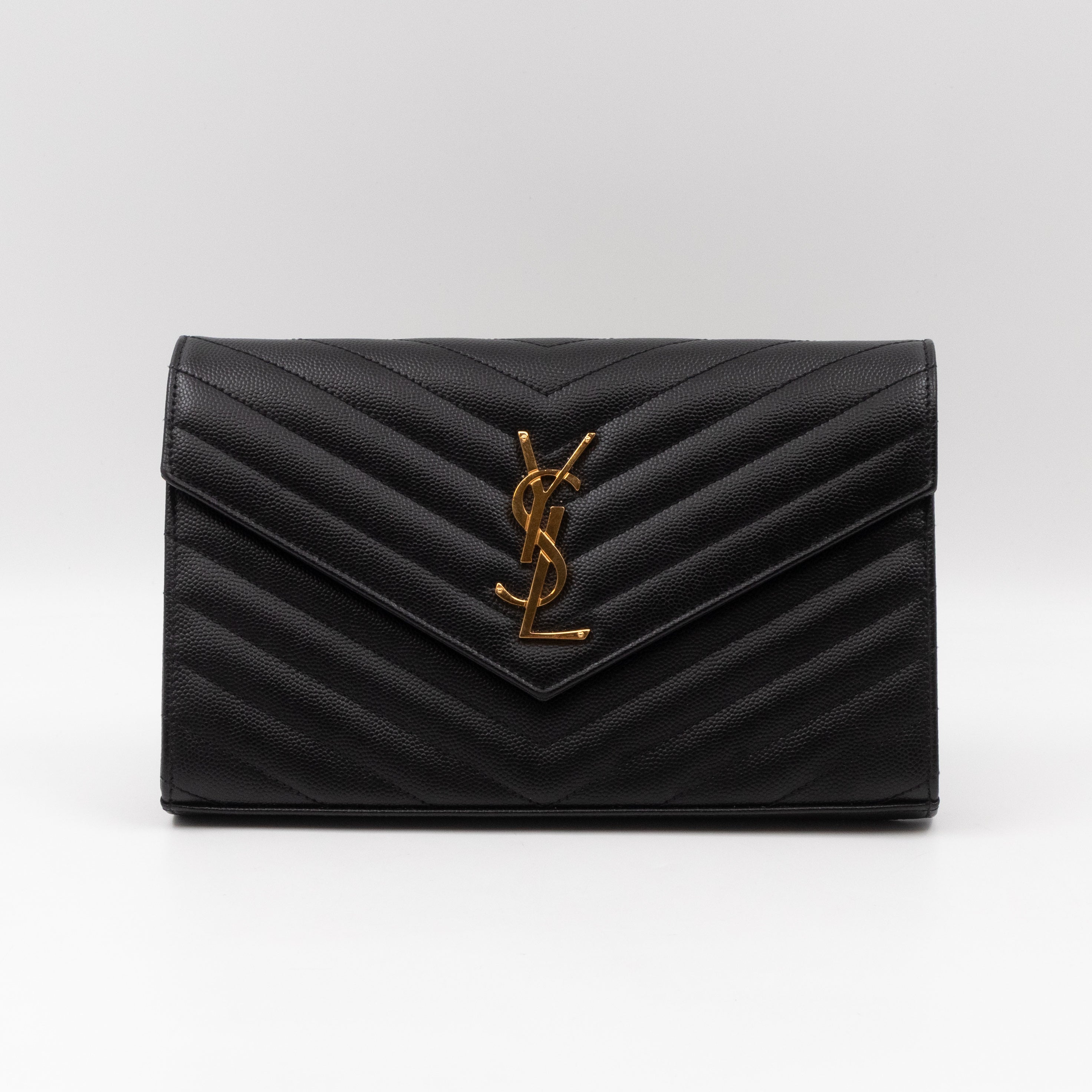 Cassandre Chain Wallet On Chain Black Grained Leather Gold