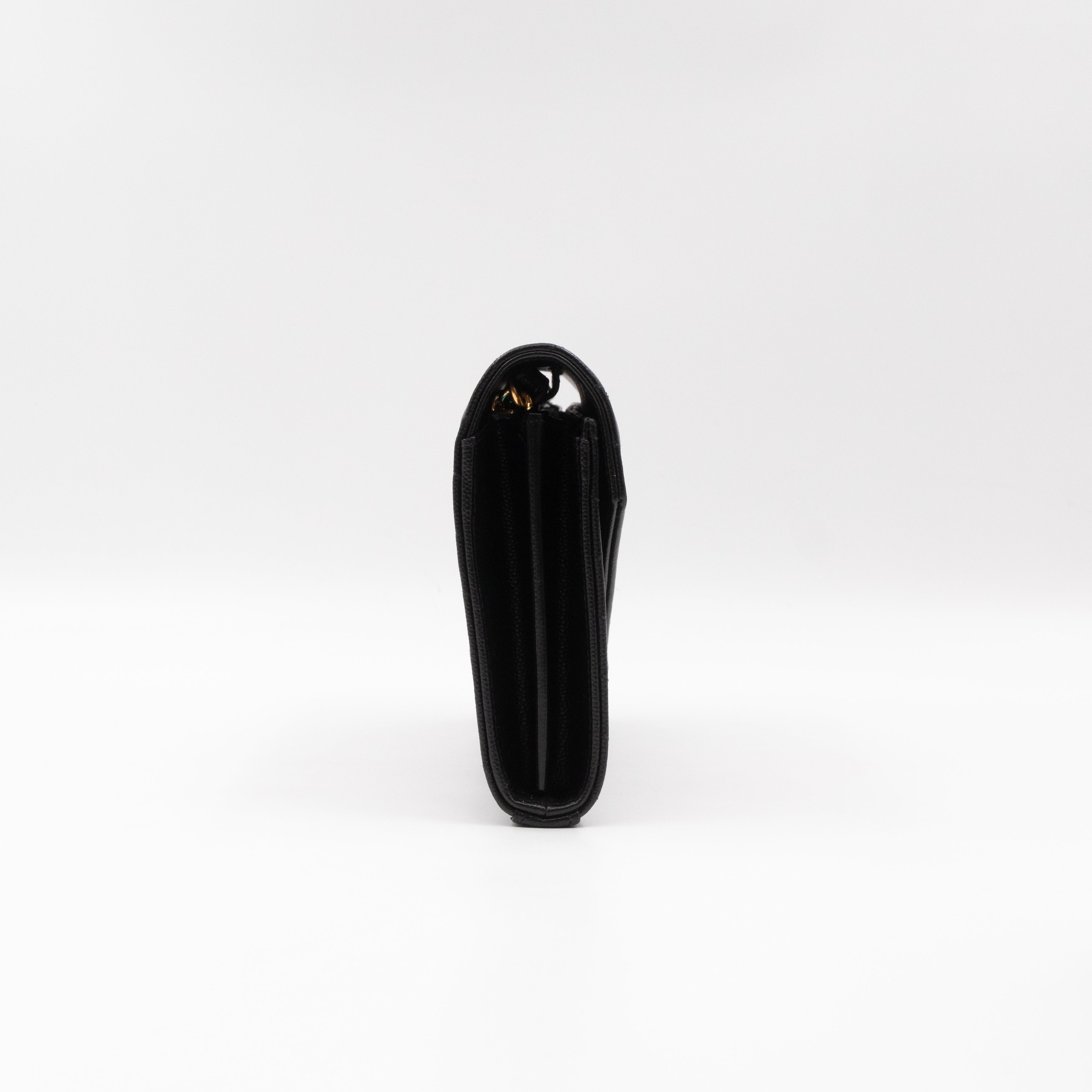 Cassandre Chain Wallet On Chain Black Grained Leather Gold