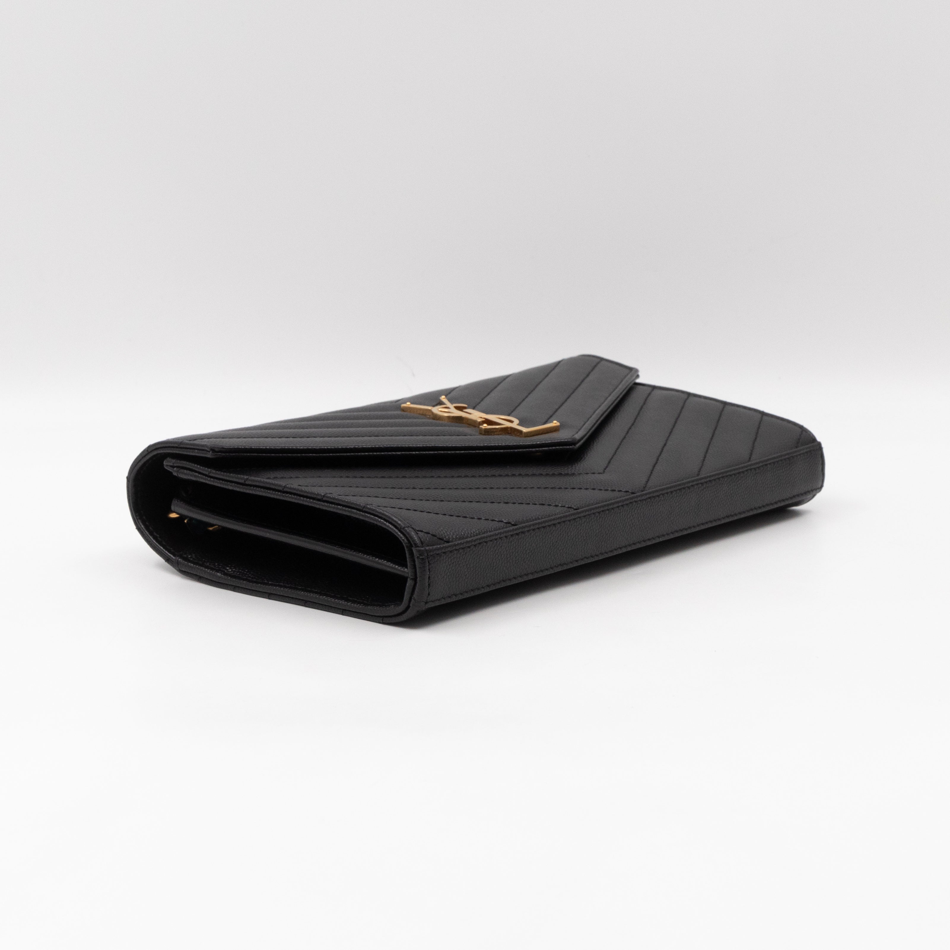 Cassandre Chain Wallet On Chain Black Grained Leather Gold