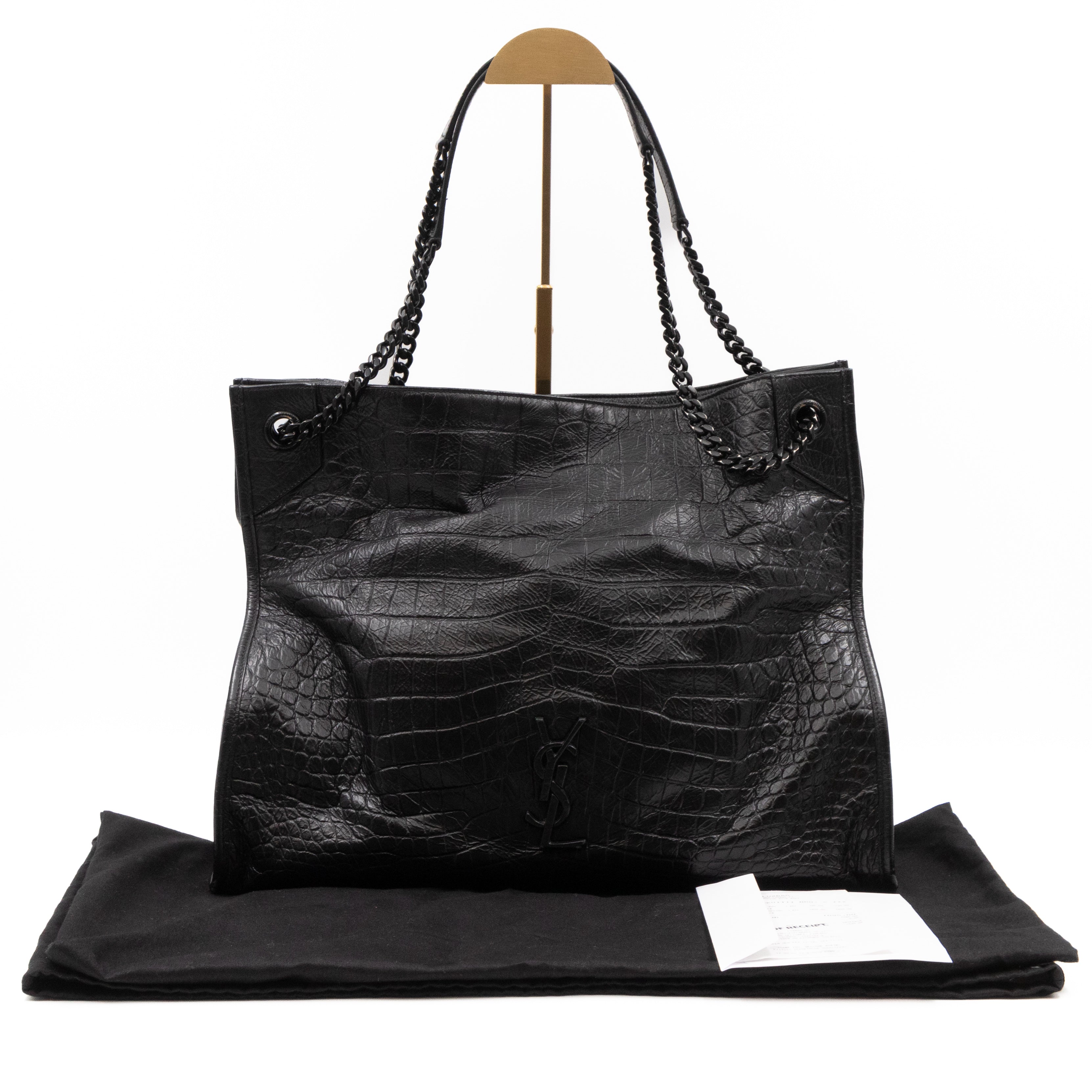 Niki Large Shopping Tote Black Croc Embossed Leather