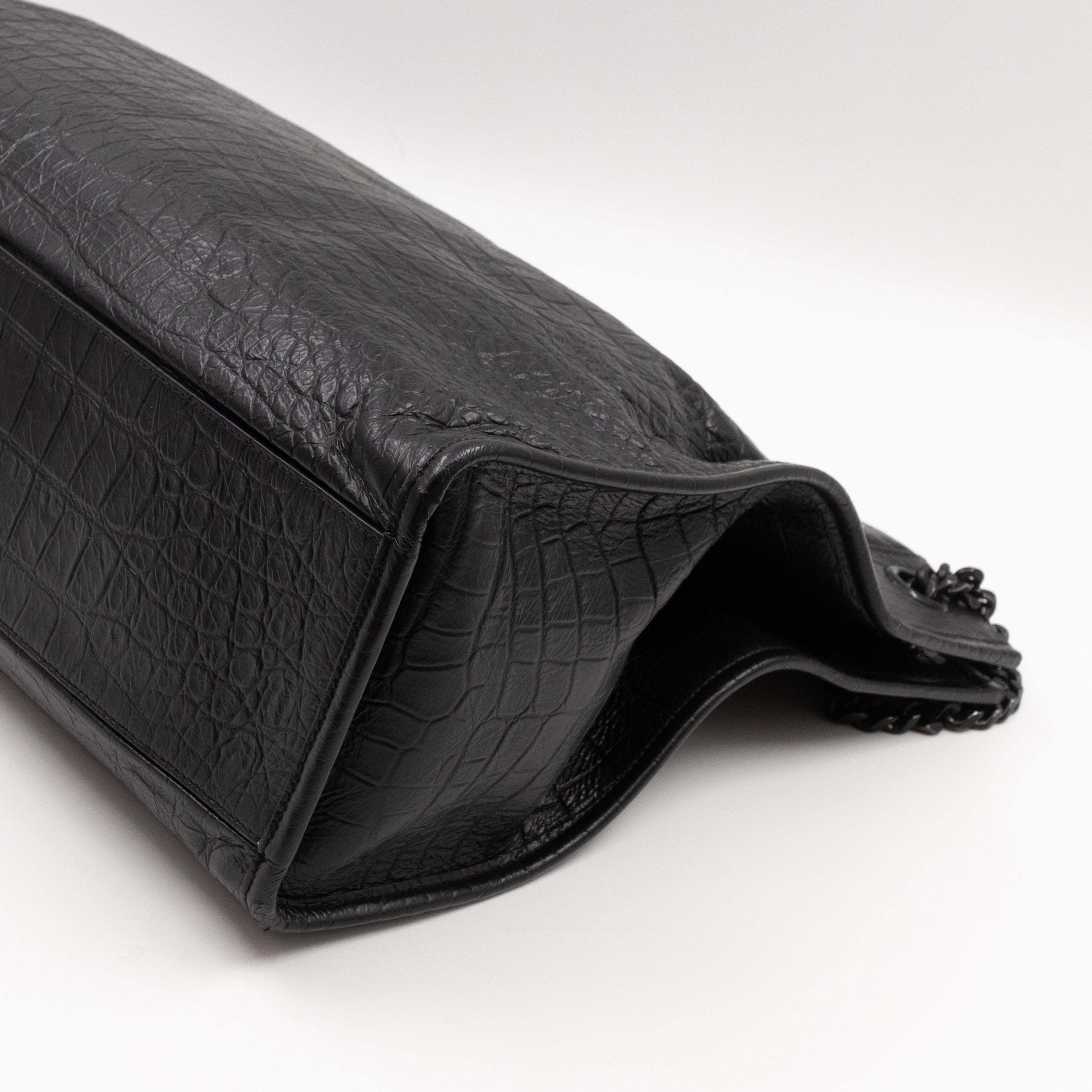 Niki Large Shopping Tote Black Croc Embossed Leather
