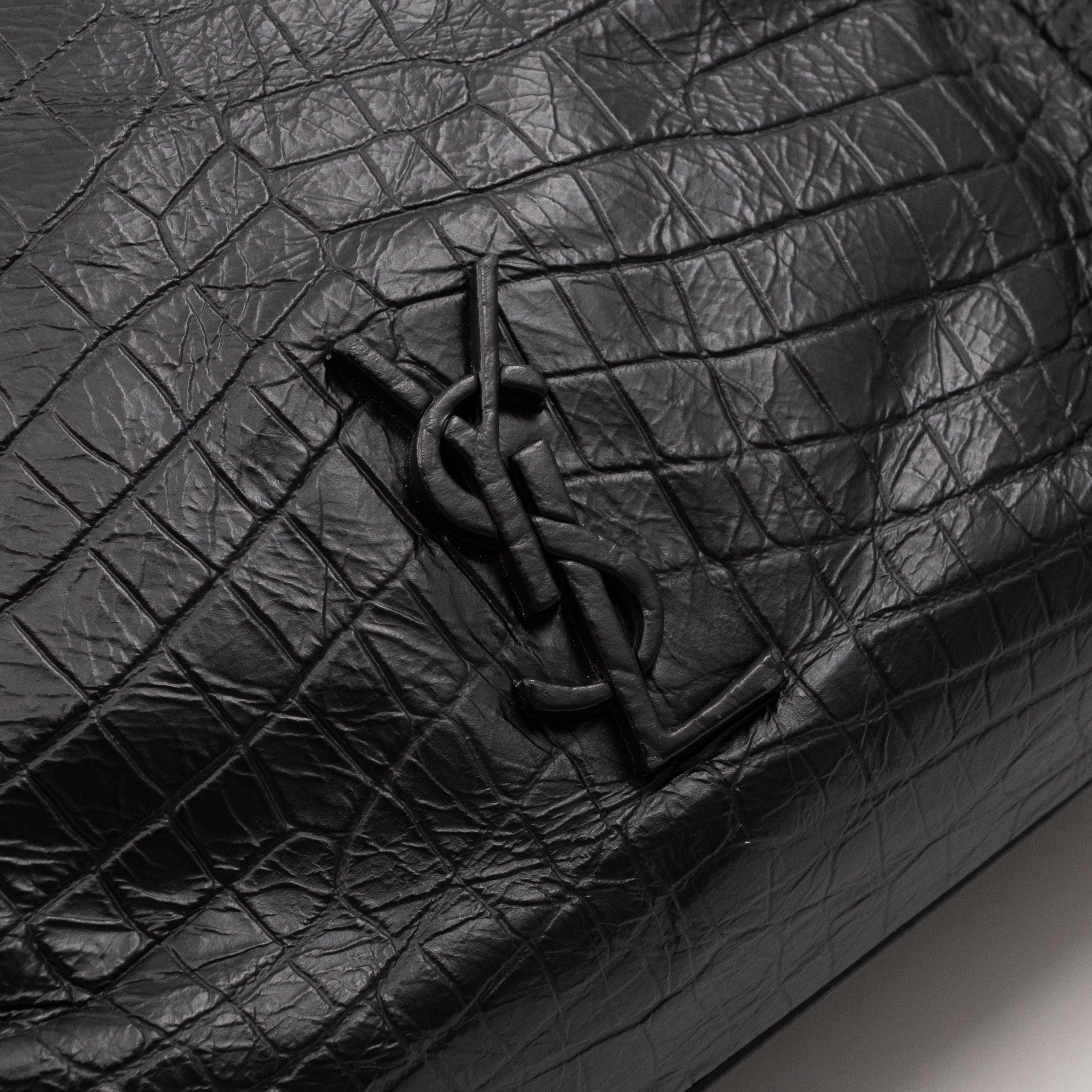 Niki Large Shopping Tote Black Croc Embossed Leather