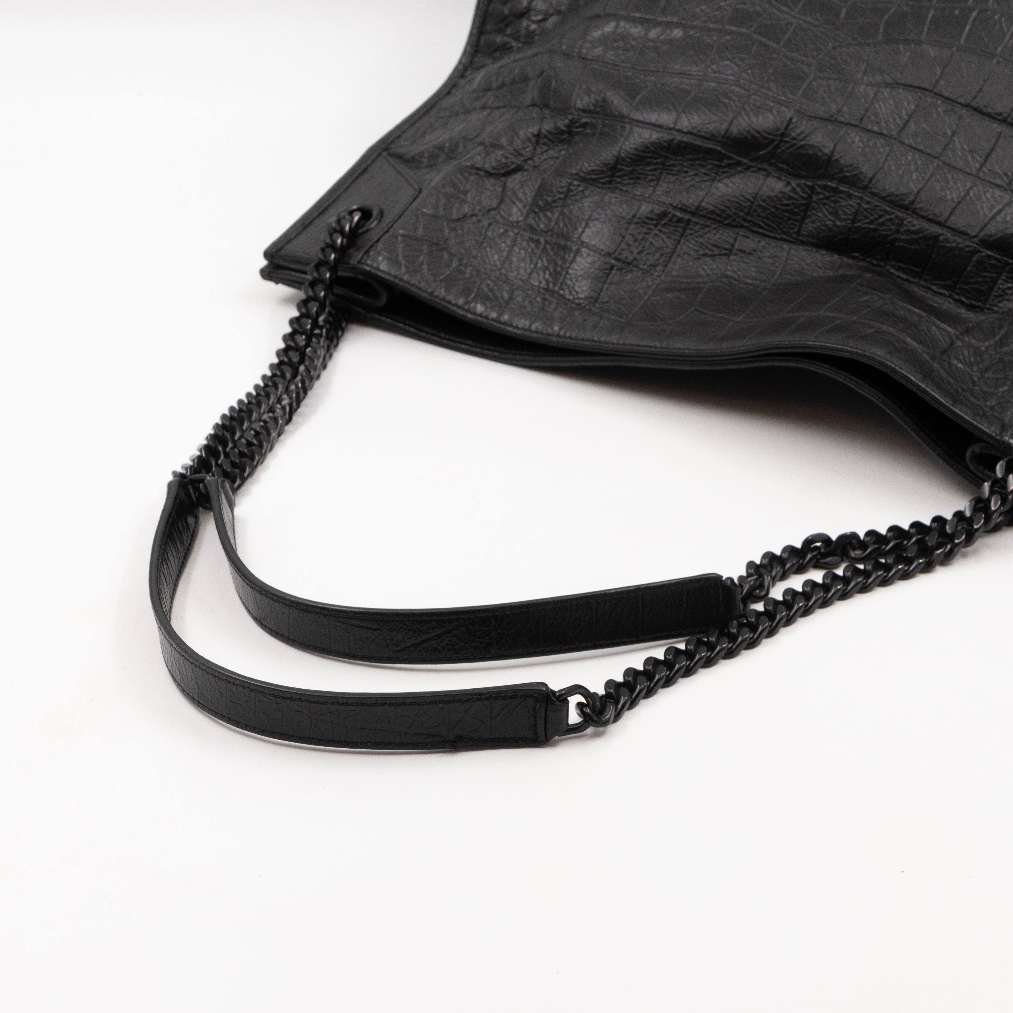 Niki Large Shopping Tote Black Croc Embossed Leather