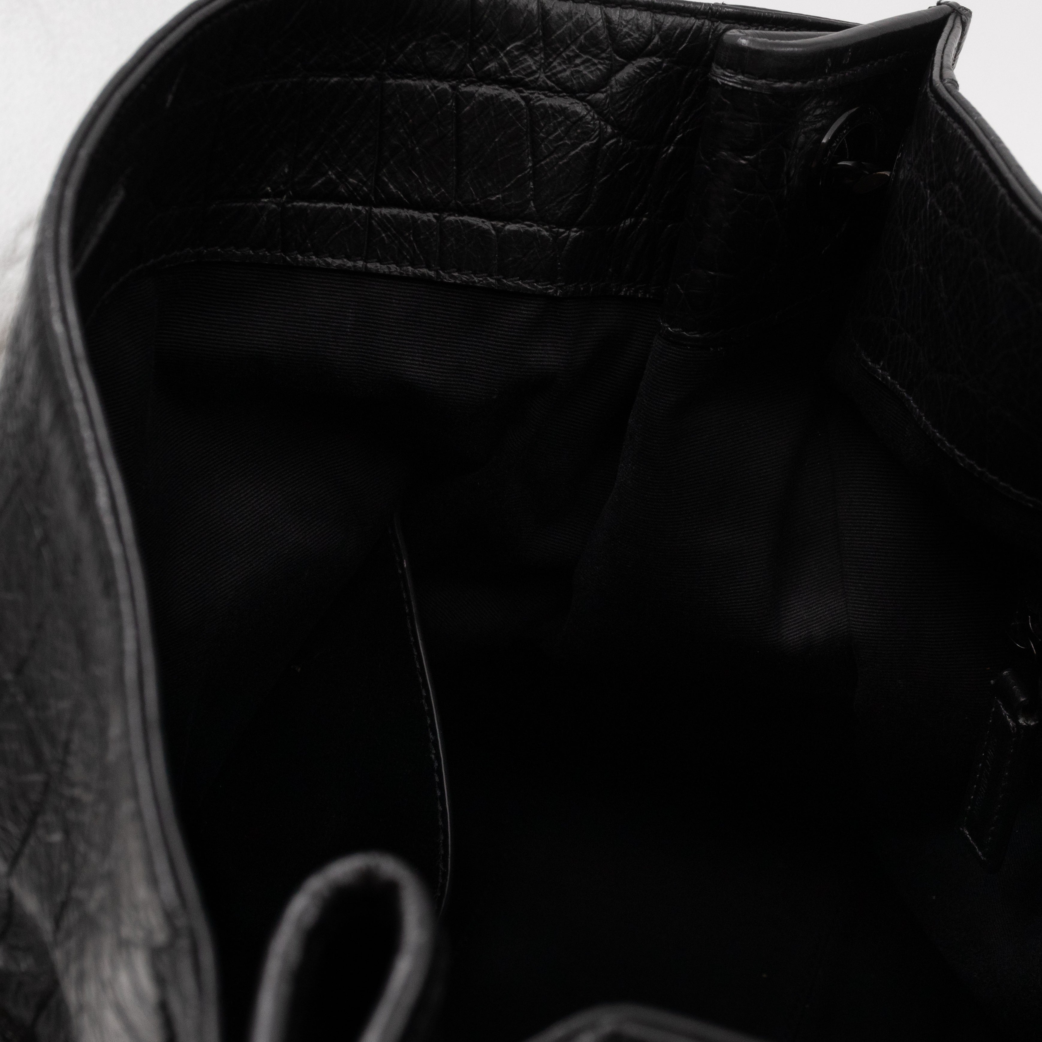 Niki Large Shopping Tote Black Croc Embossed Leather