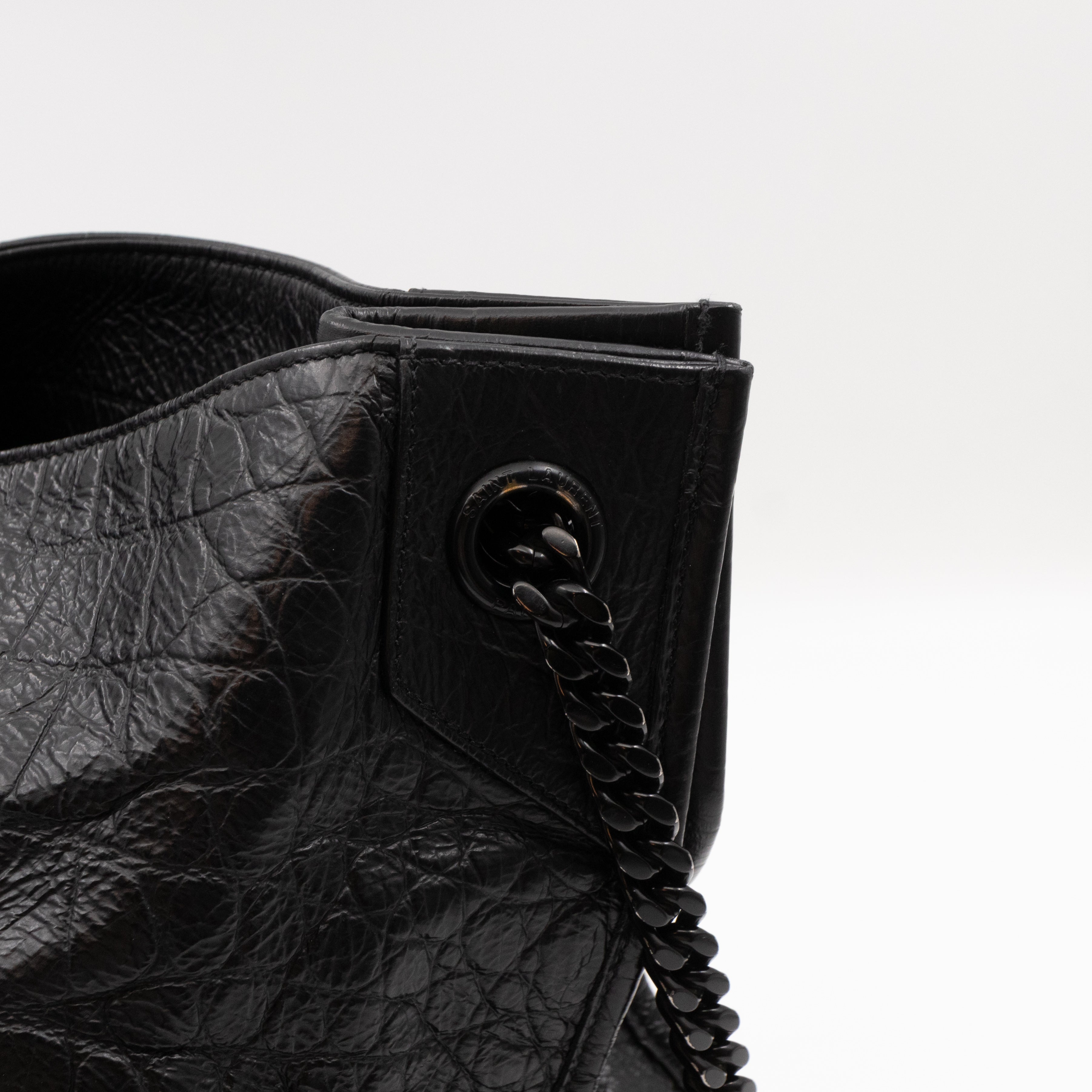 Niki Large Shopping Tote Black Croc Embossed Leather