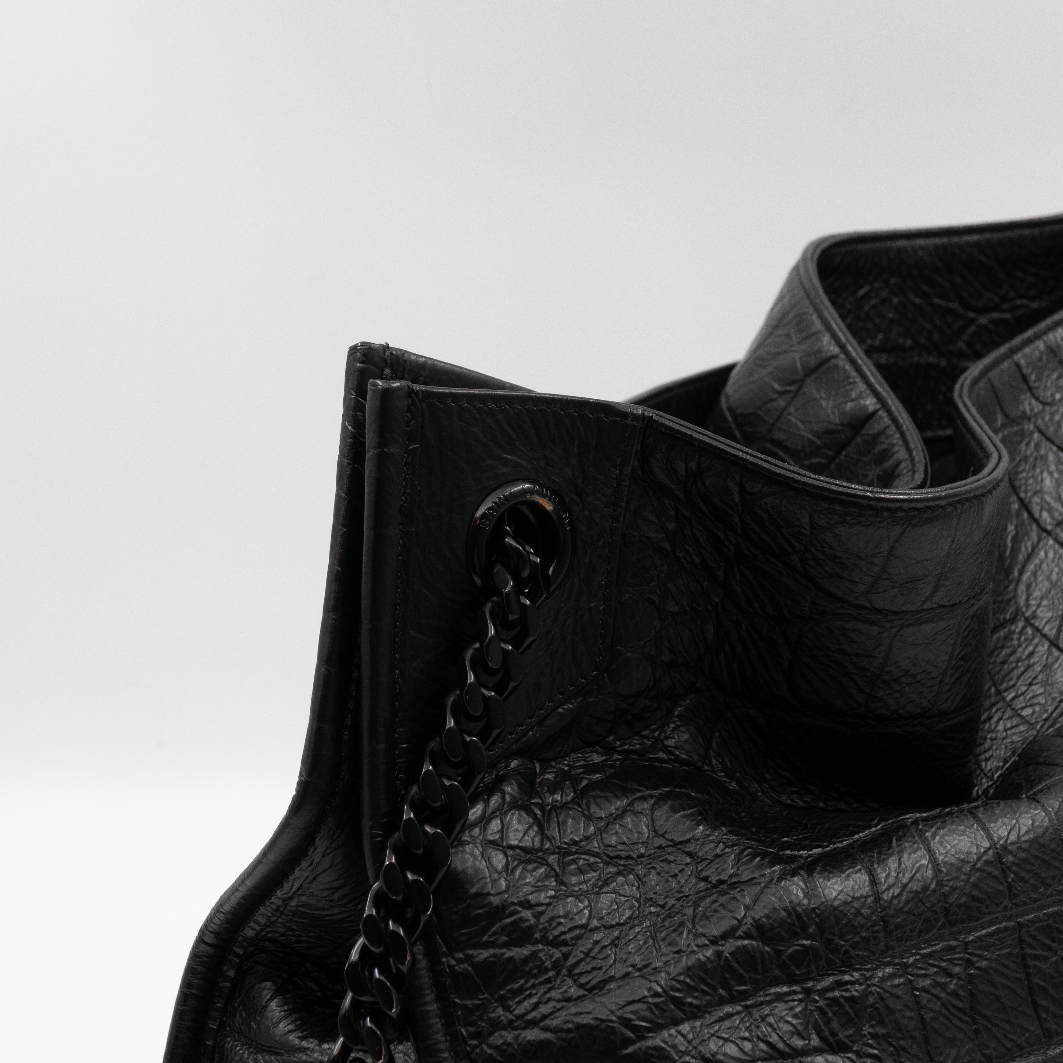 Niki Large Shopping Tote Black Croc Embossed Leather