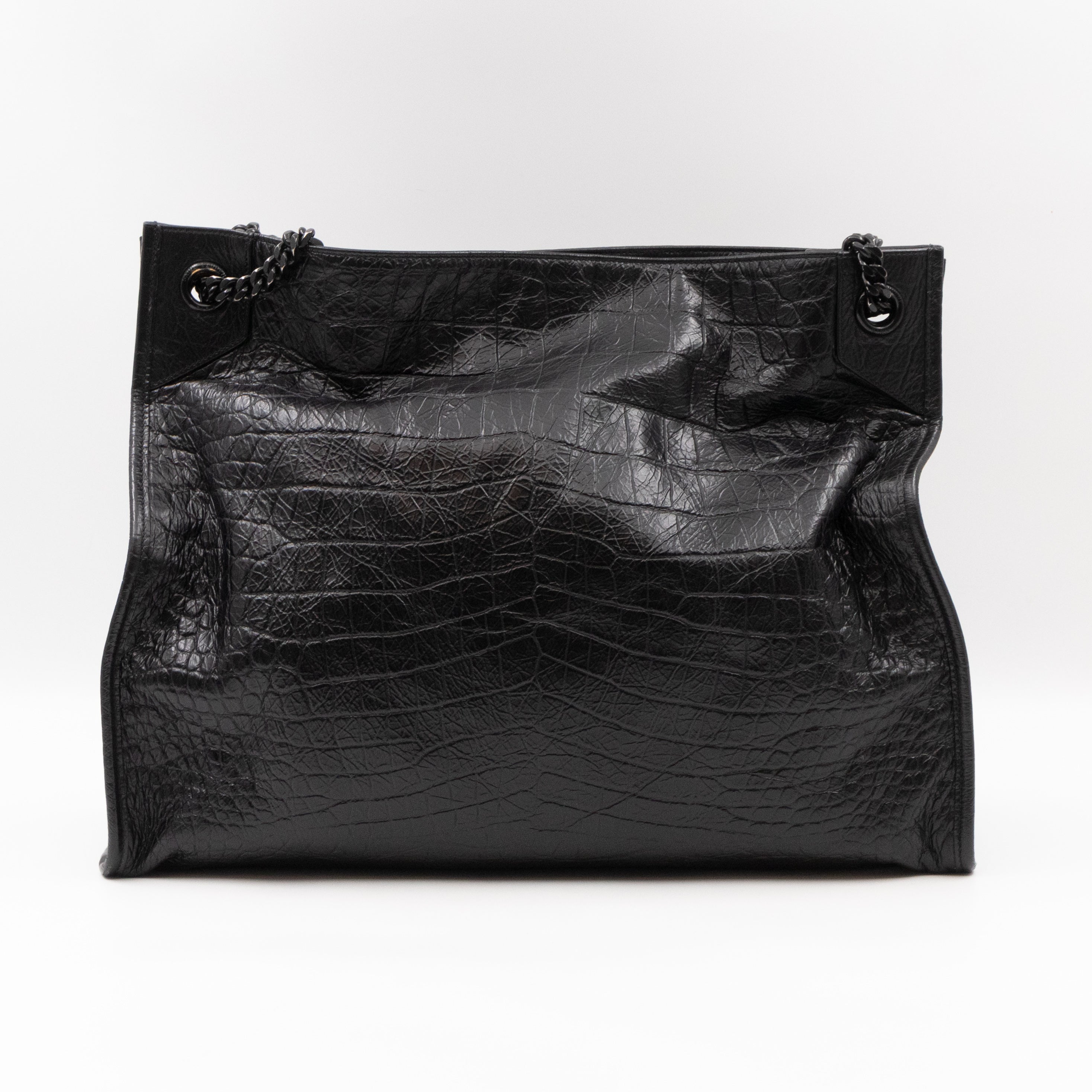 Niki Large Shopping Tote Black Croc Embossed Leather