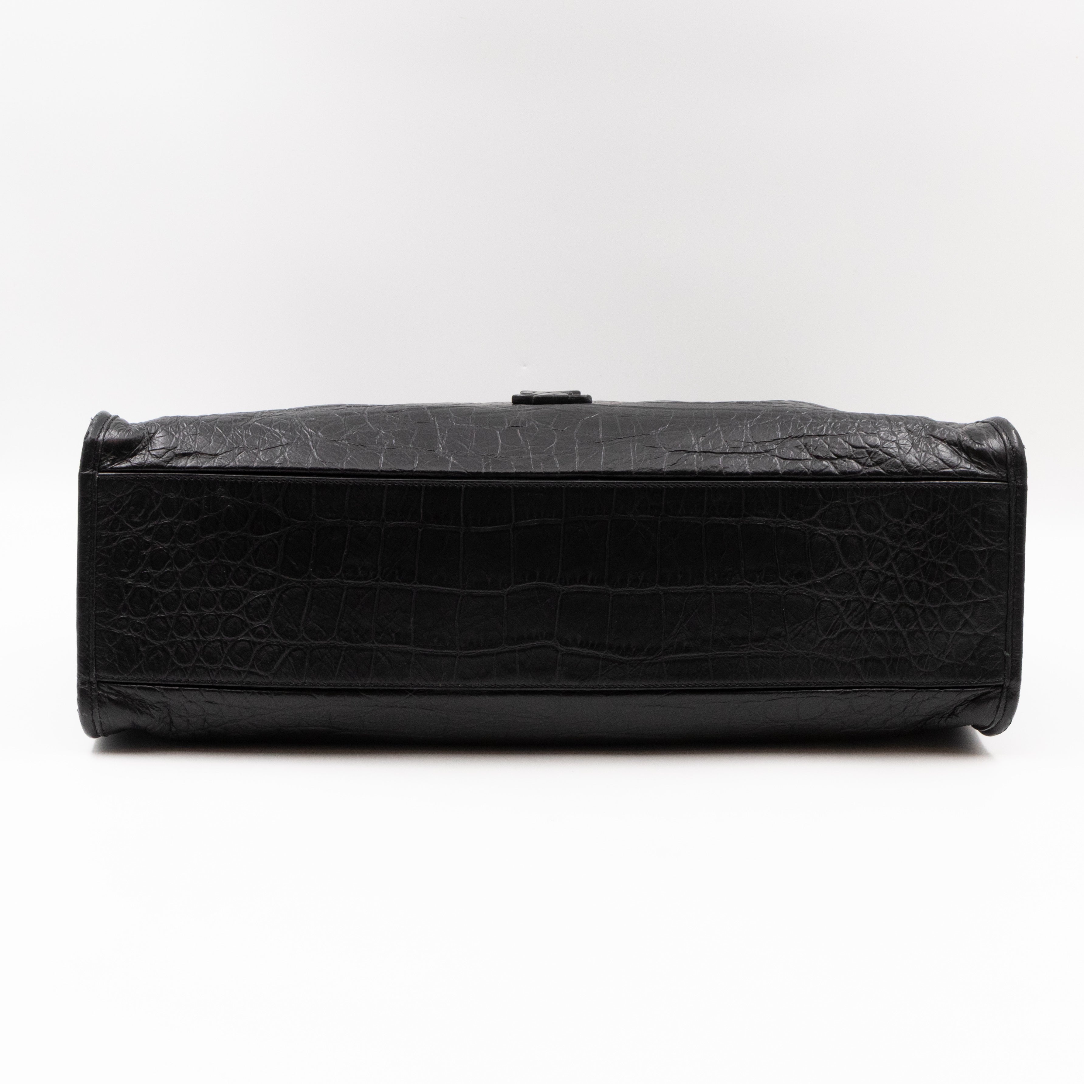 Niki Large Shopping Tote Black Croc Embossed Leather