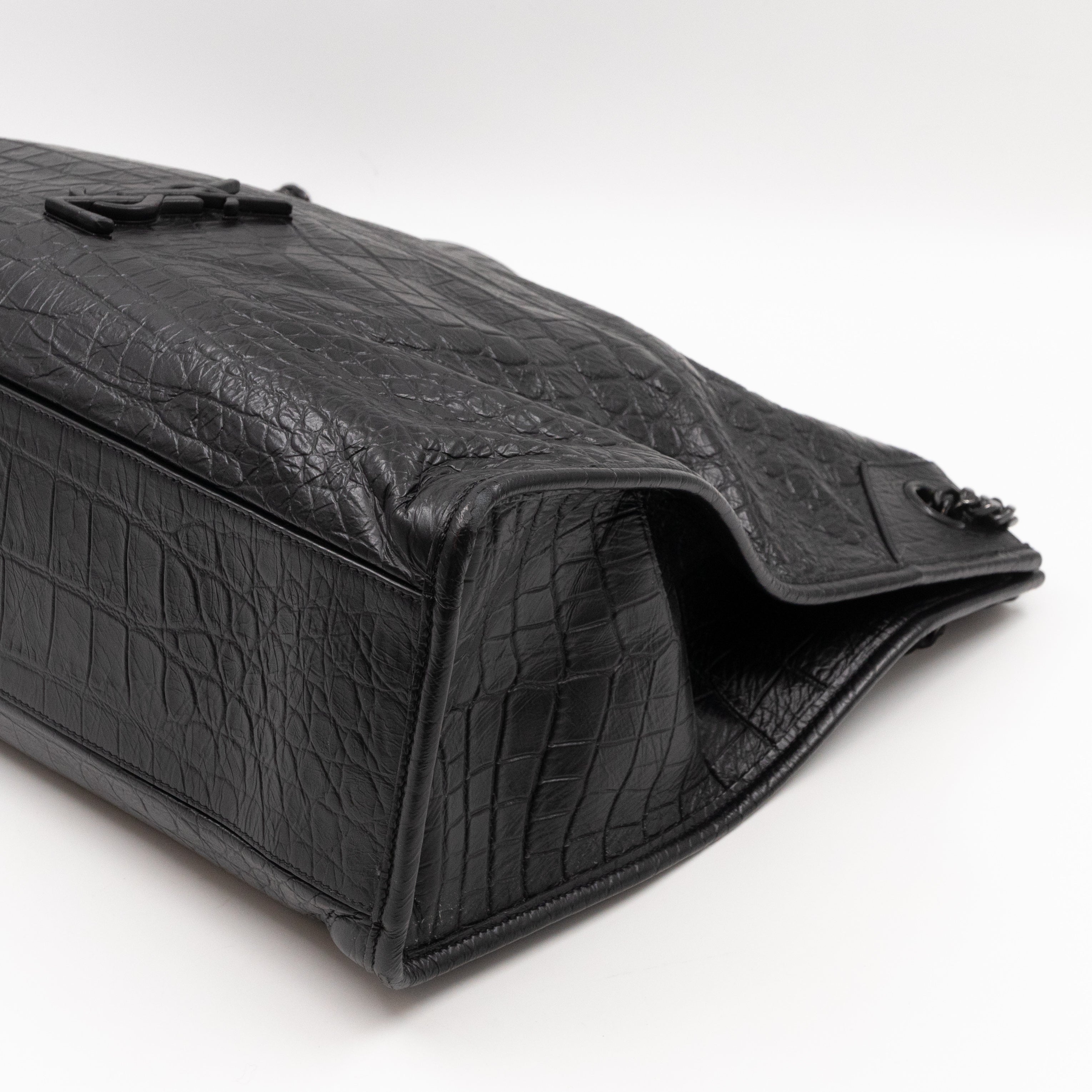Niki Large Shopping Tote Black Croc Embossed Leather