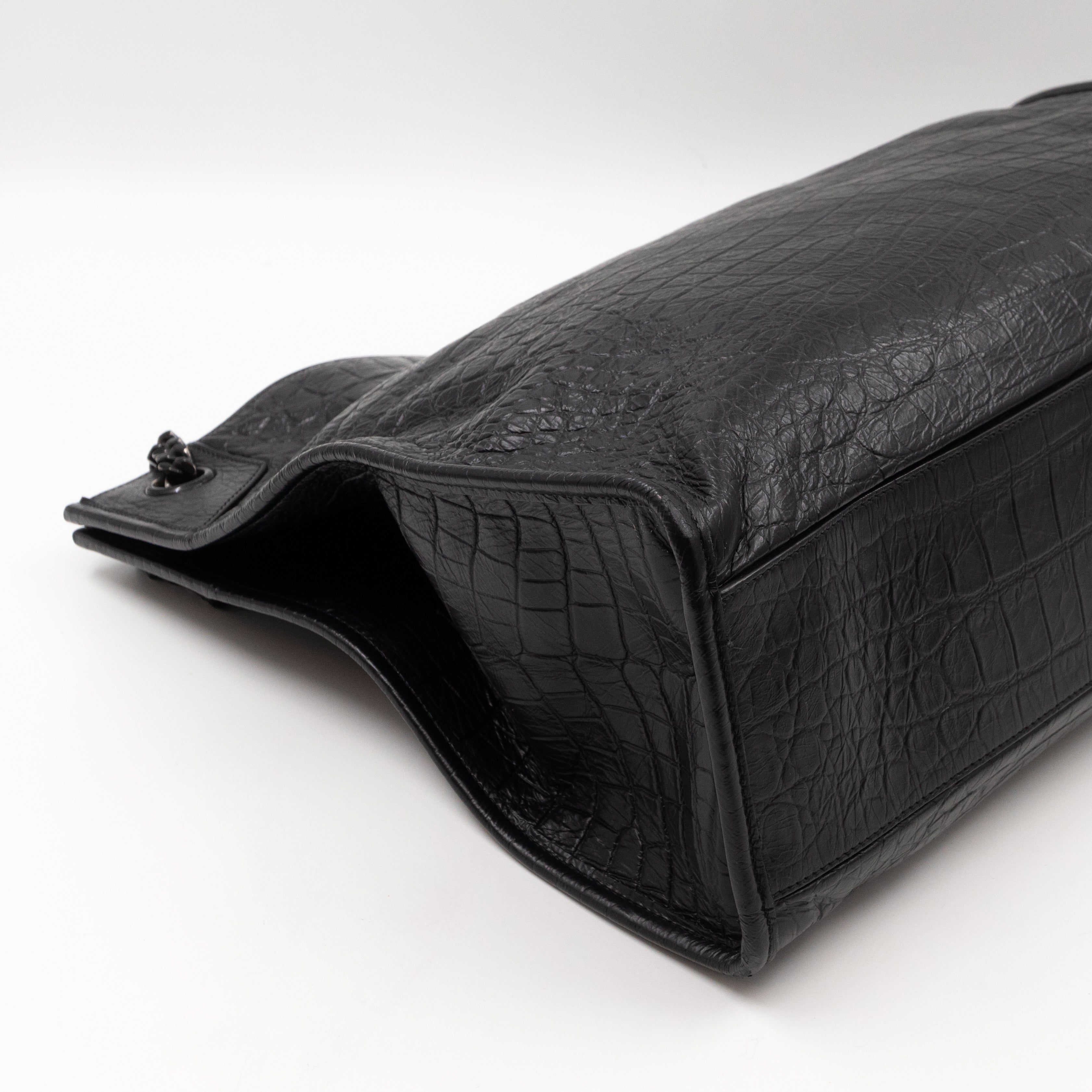 Niki Large Shopping Tote Black Croc Embossed Leather