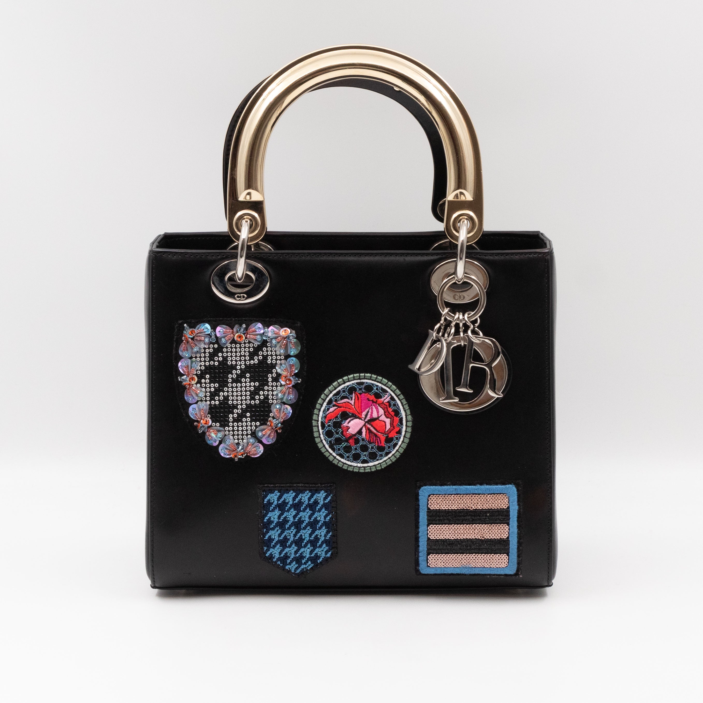 Lady Dior Medium Patches Embellished Black Leather