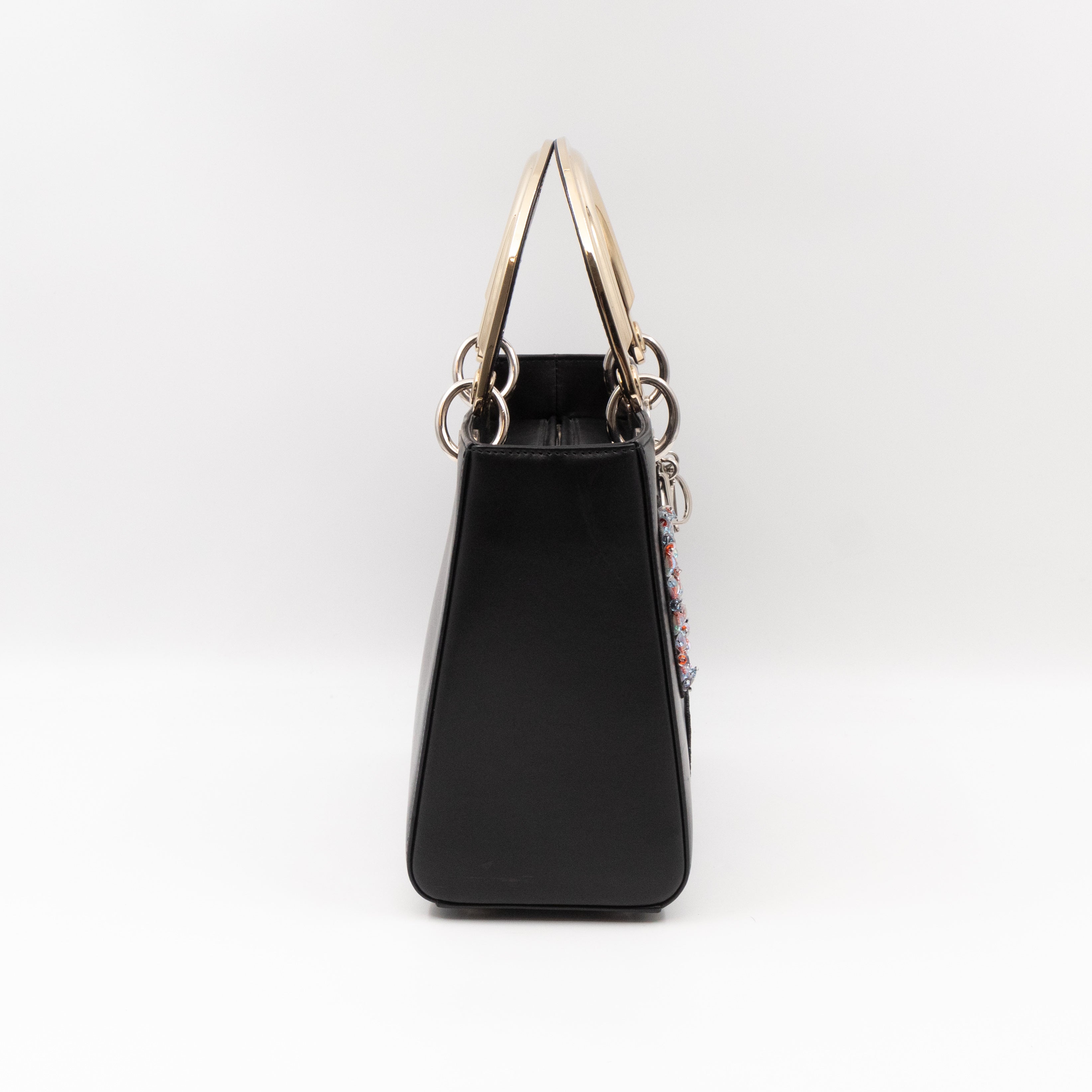 Lady Dior Medium Patches Embellished Black Leather