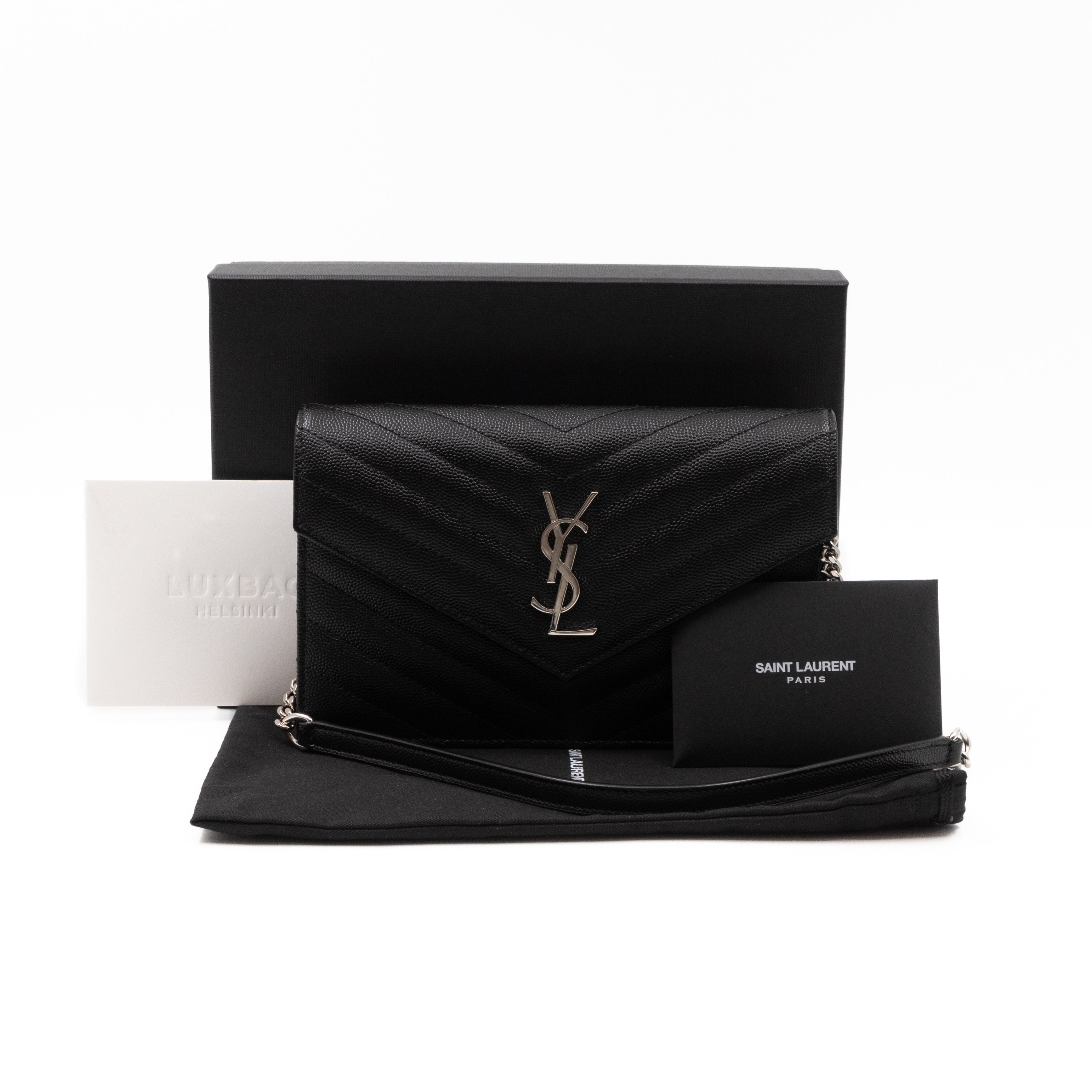 Cassandre Envelope Chain Wallet Black Grained Leather