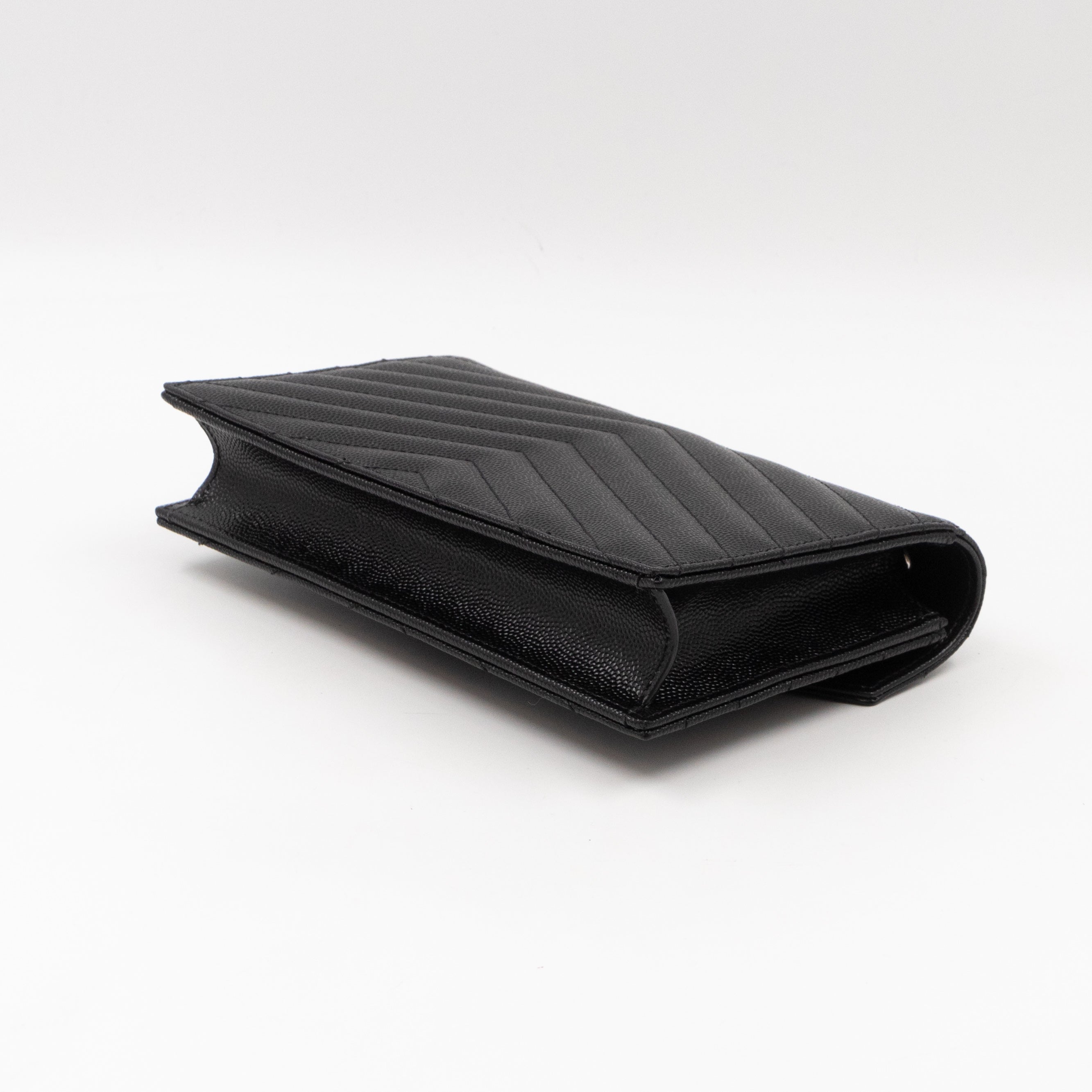 Cassandre Envelope Chain Wallet Black Grained Leather