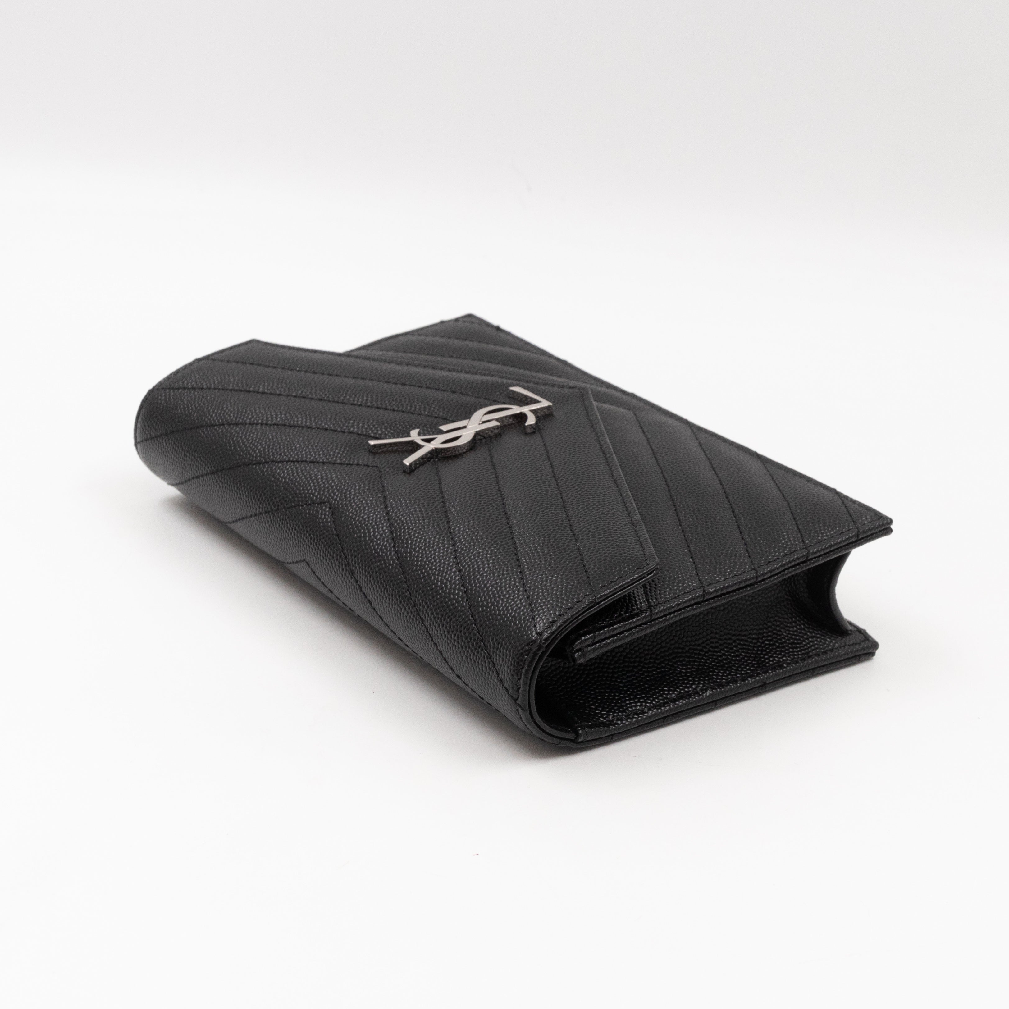 Cassandre Envelope Chain Wallet Black Grained Leather