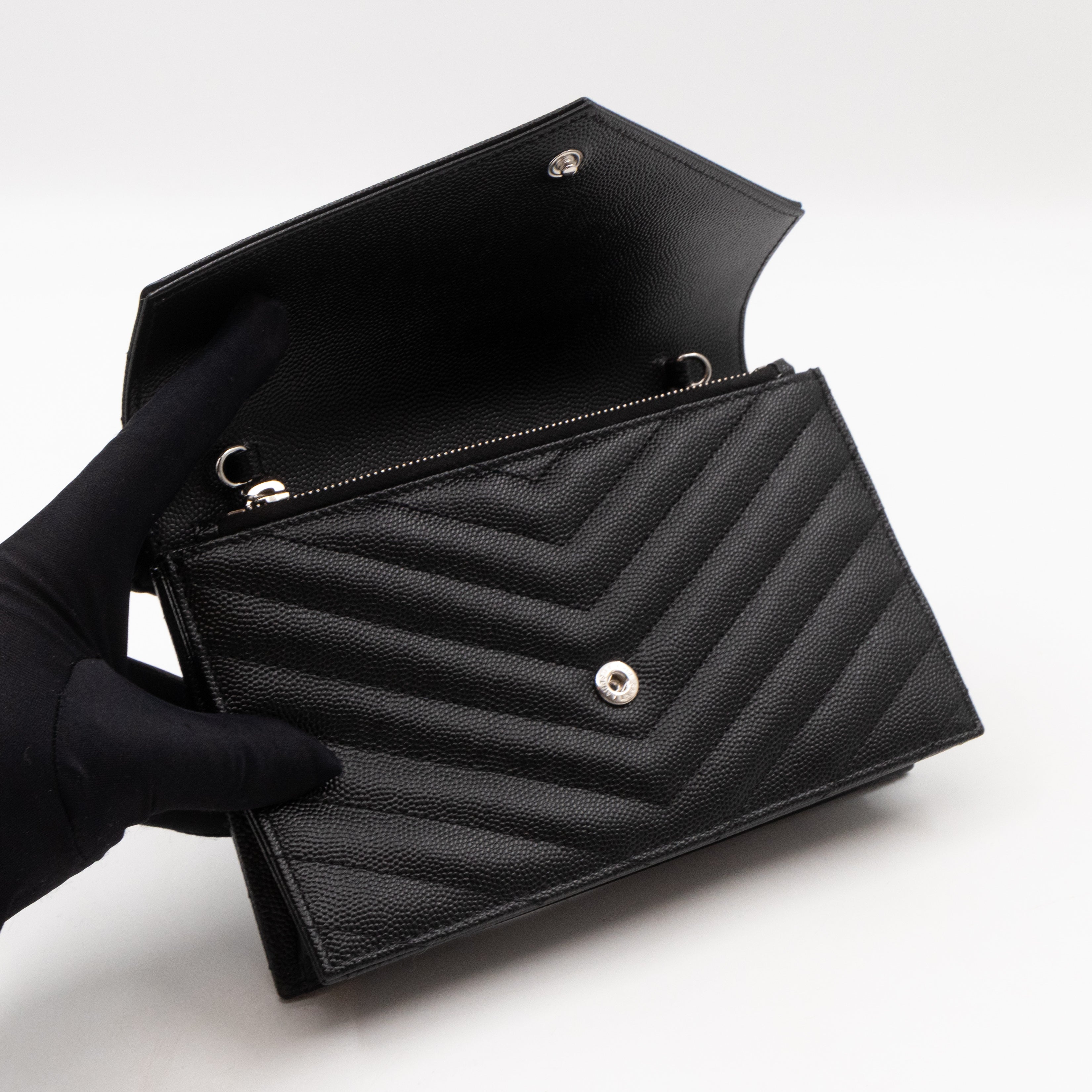 Cassandre Envelope Chain Wallet Black Grained Leather