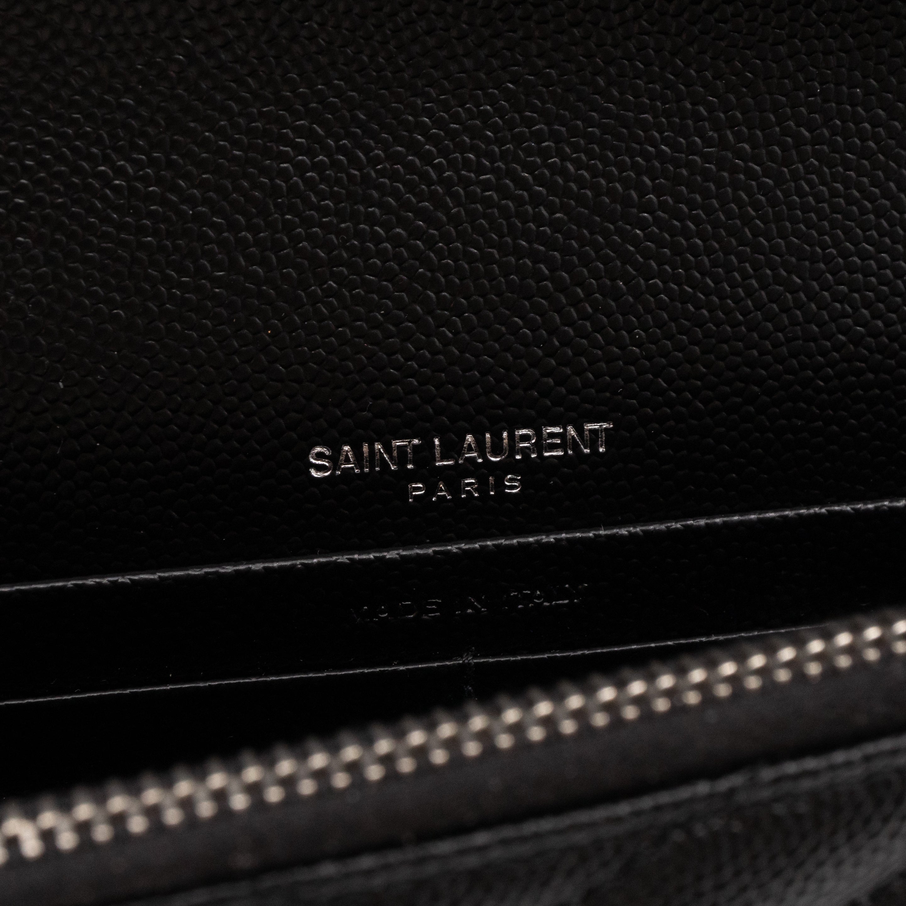 Cassandre Envelope Chain Wallet Black Grained Leather